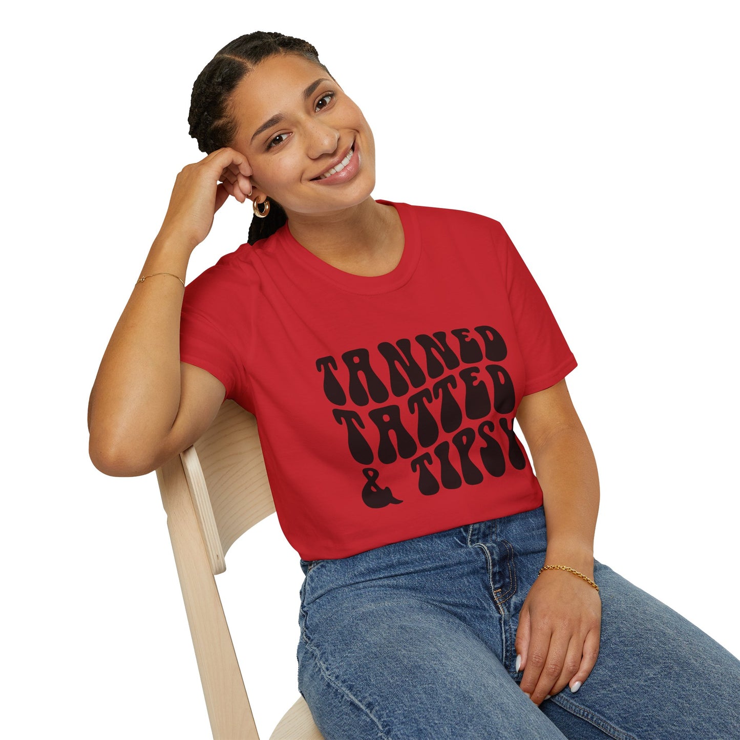 Tatted & Tipsy T‑Shirt — Retro 'Tanned Tatted & Tipsy' Graphic Tee