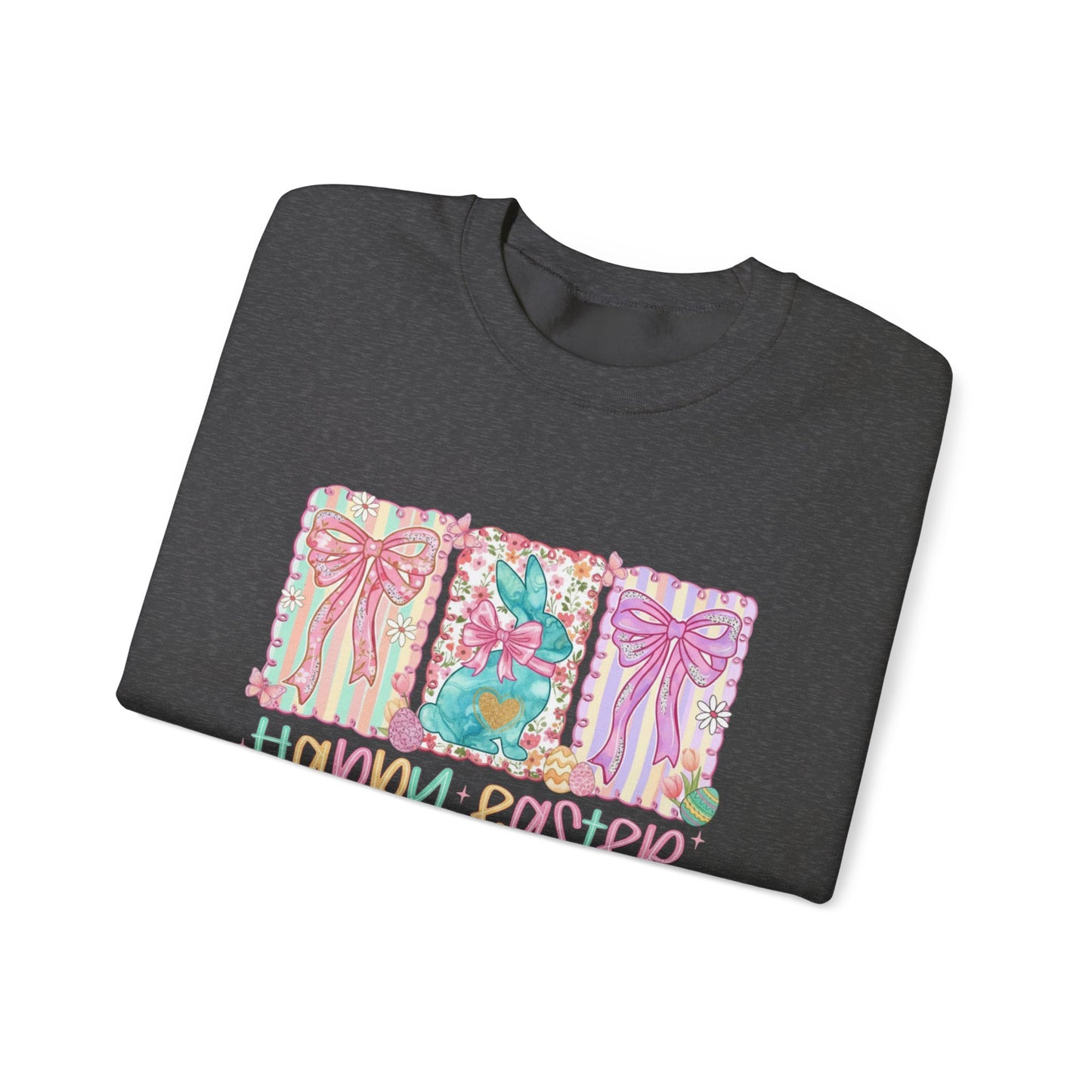 Easter Bunny Garden Sweatshirt — "Happy Easter" Pastel Holiday Crewneck