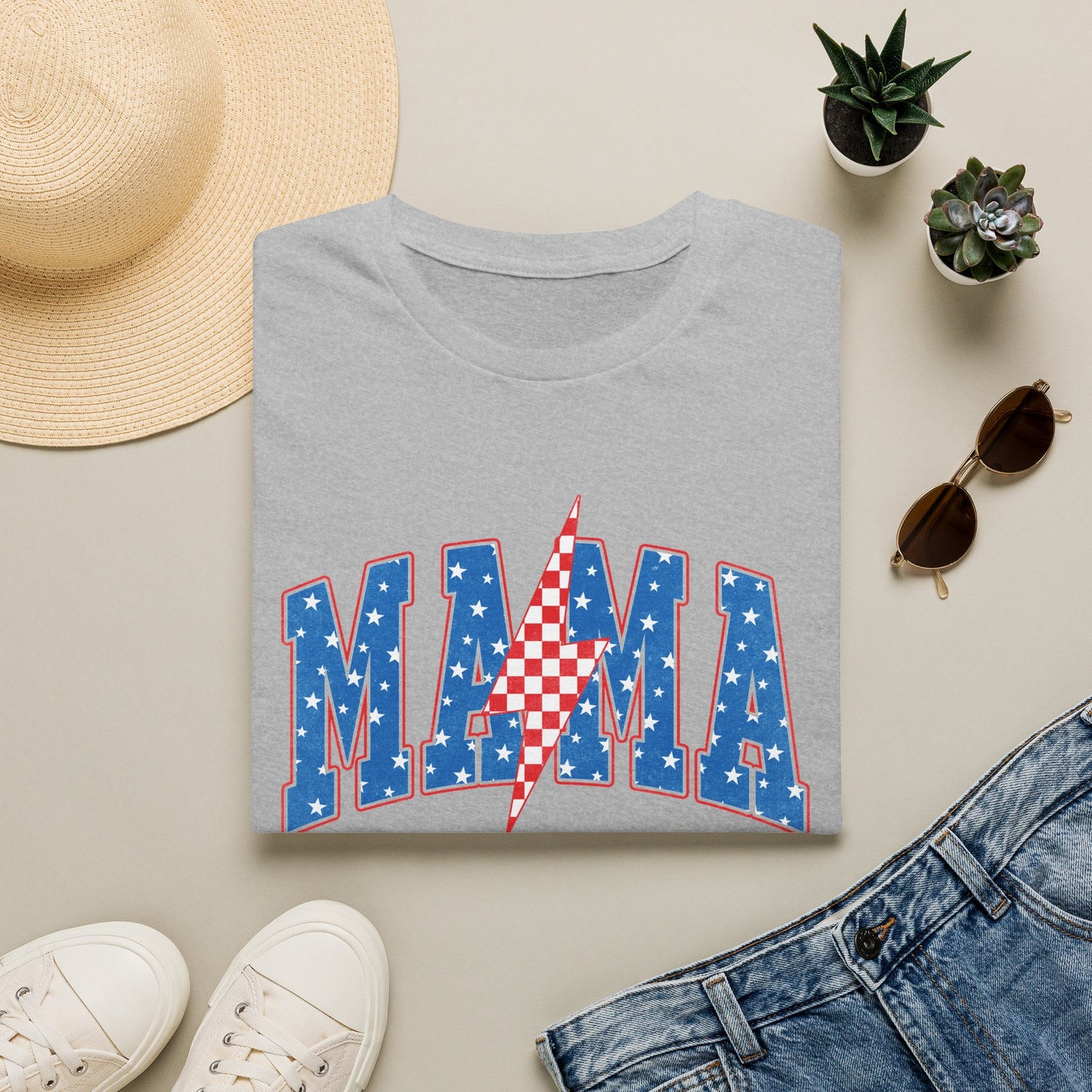 Mama Graphic Tee — Americana Lightning Bolt Stars & Stripes