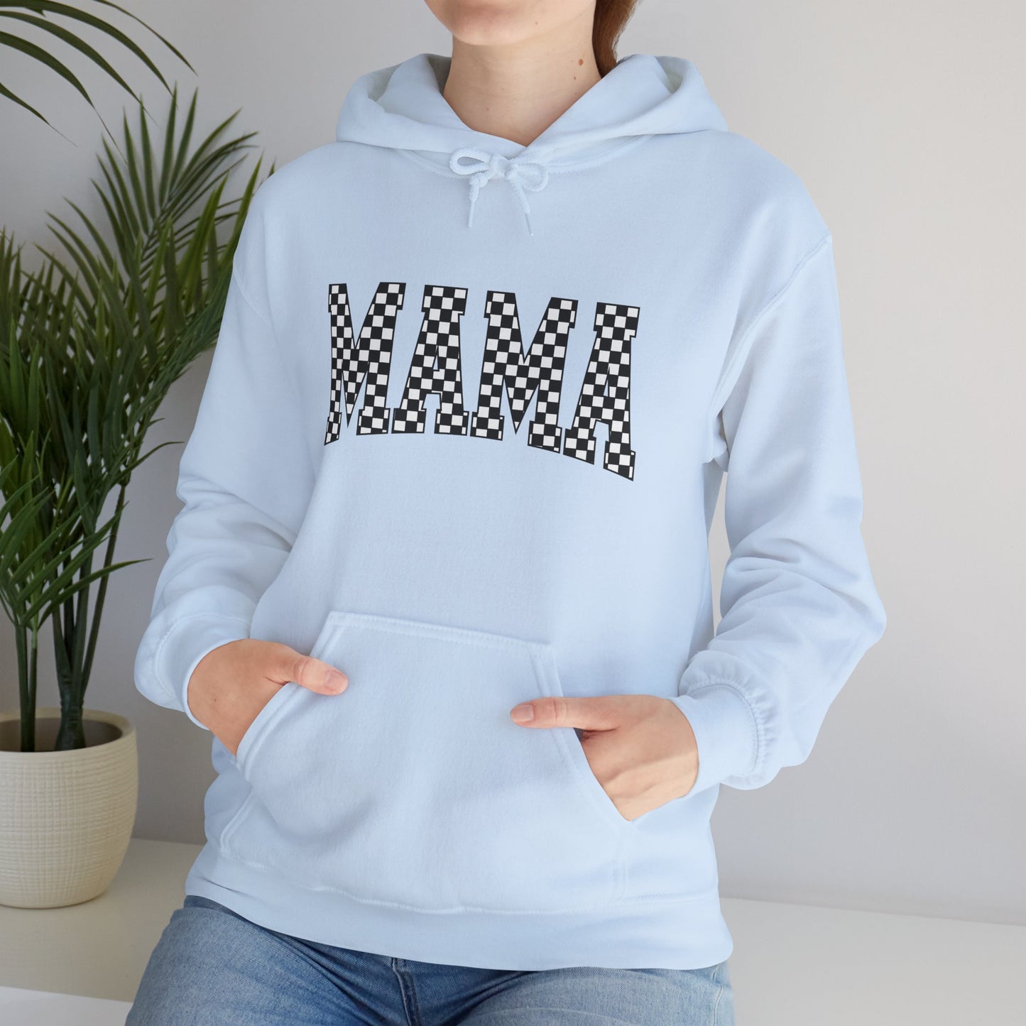 Mama Checkerboard Hoodie - Graphic 'MAMA' Pullover for Moms, Mother's Day Gift