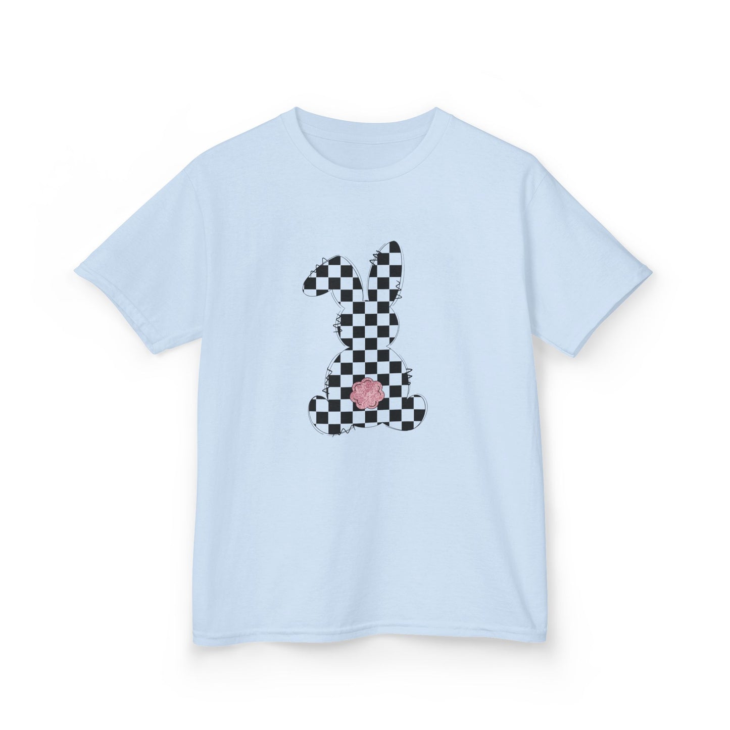 Kids Checkerboard Bunny T‑Shirt – Cute Pink Tail Easter Tee