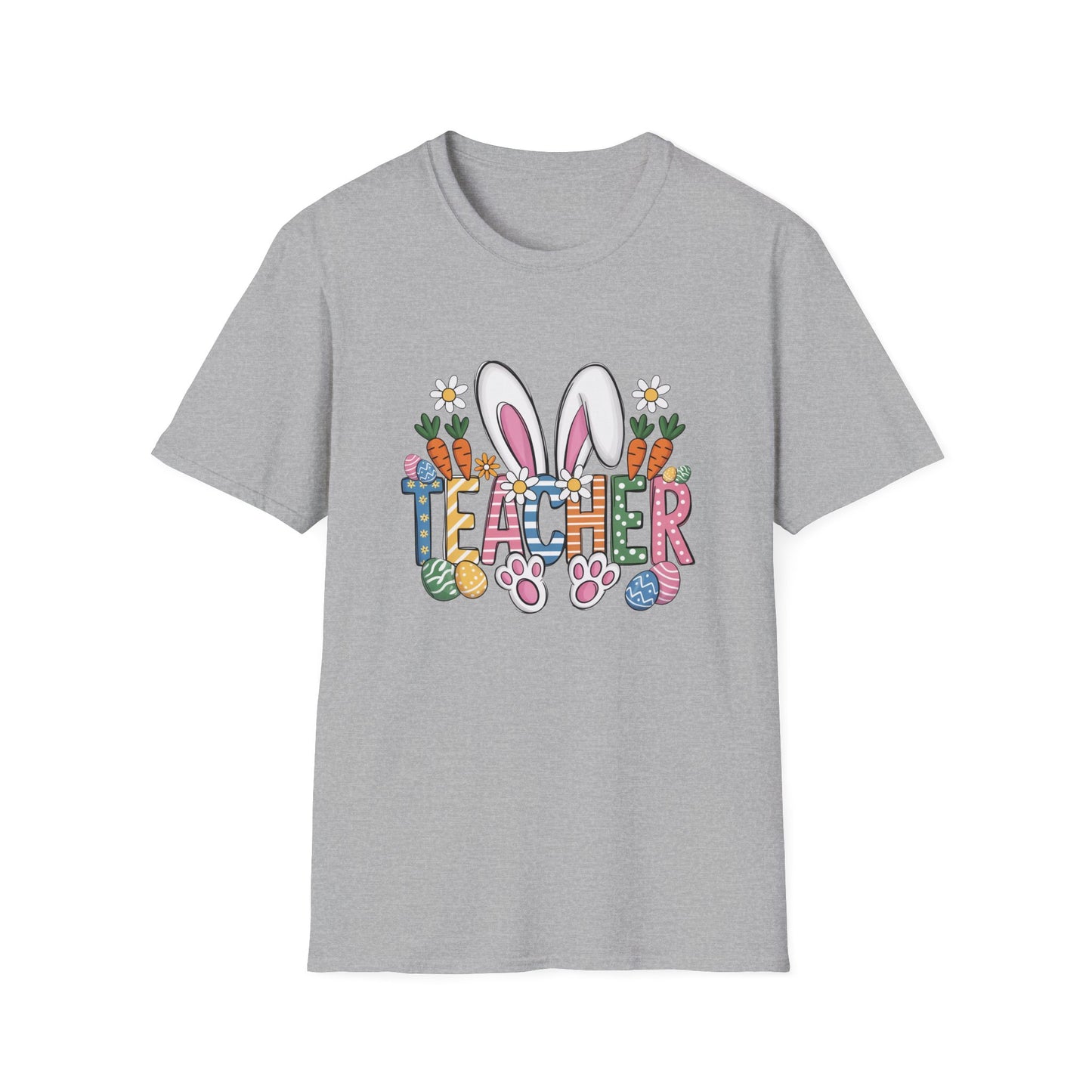 Easter Teacher T-Shirt — Cute Bunny Ears, Carrots & Painted Eggs Teacher Tee