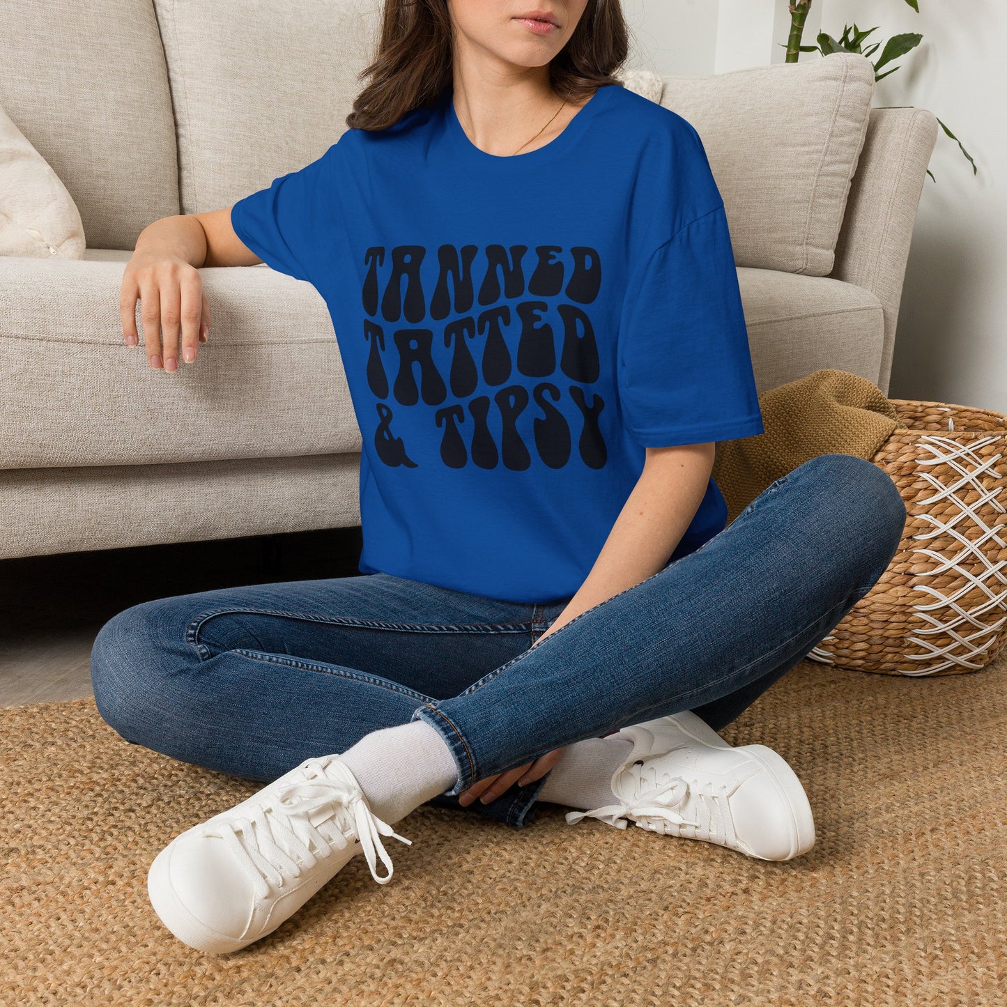 Tatted & Tipsy T‑Shirt — Retro 'Tanned Tatted & Tipsy' Graphic Tee