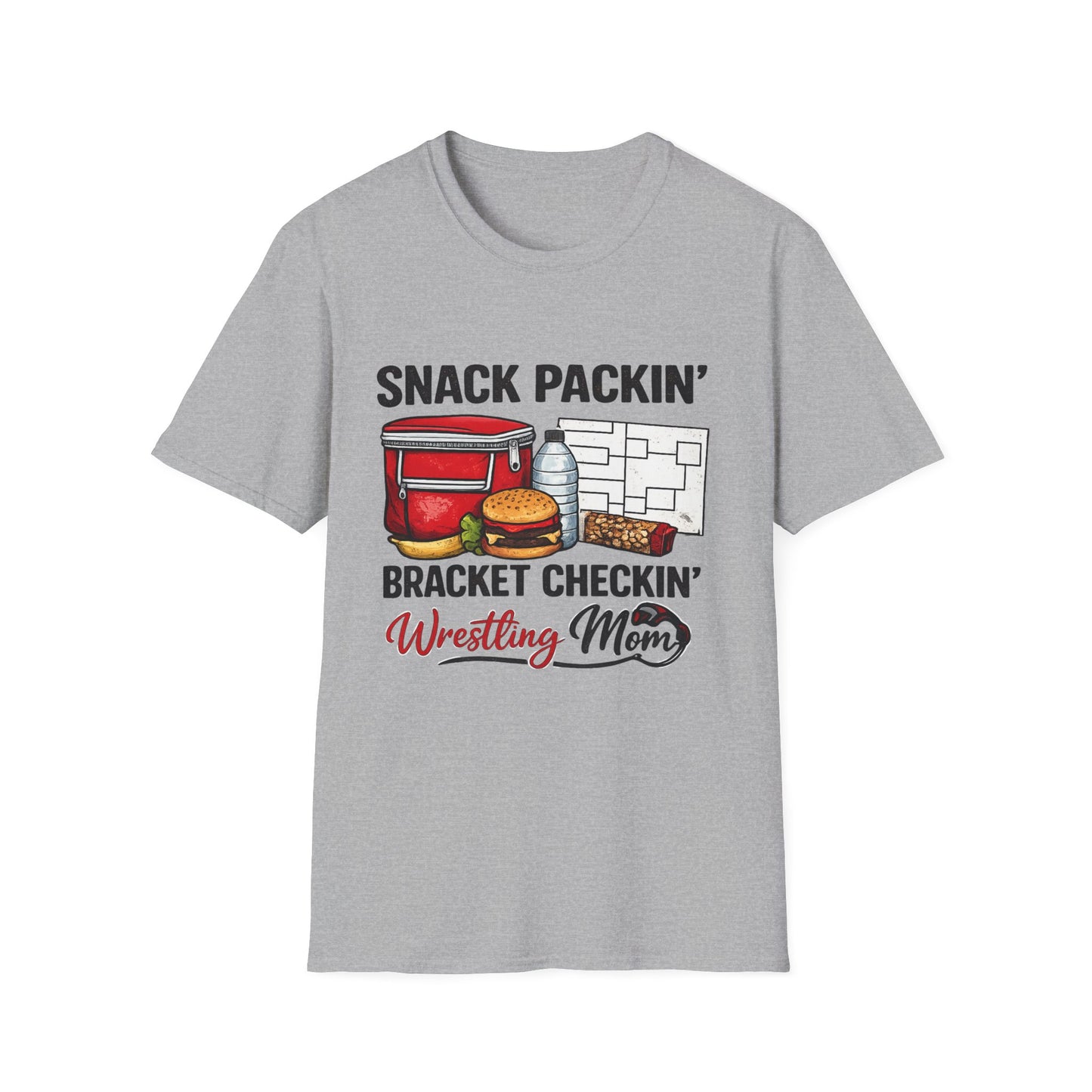Wrestling Mom T‑Shirt – "Snack Packin' Bracket Checkin'" Tournament Fan Tee