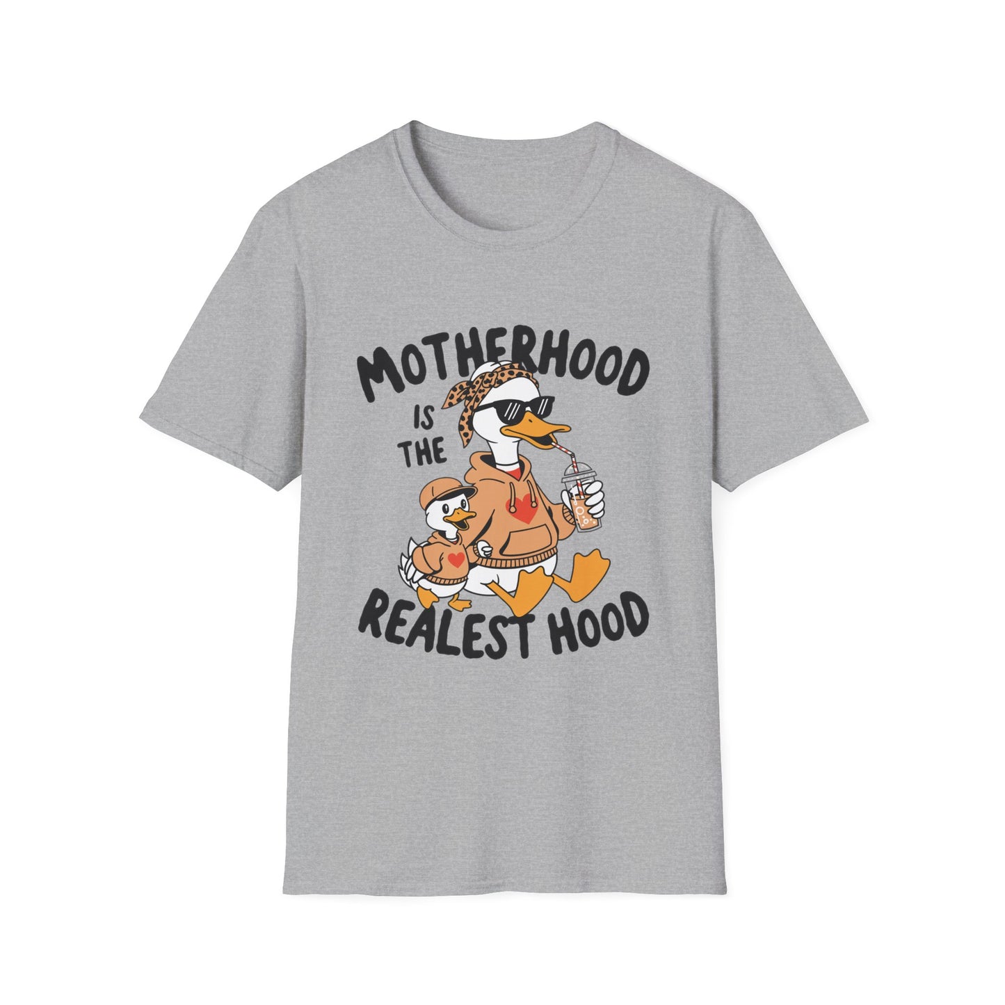 T-Shirt — "Motherhood Is The Realest Hood" Duck Mom Graphic Tee