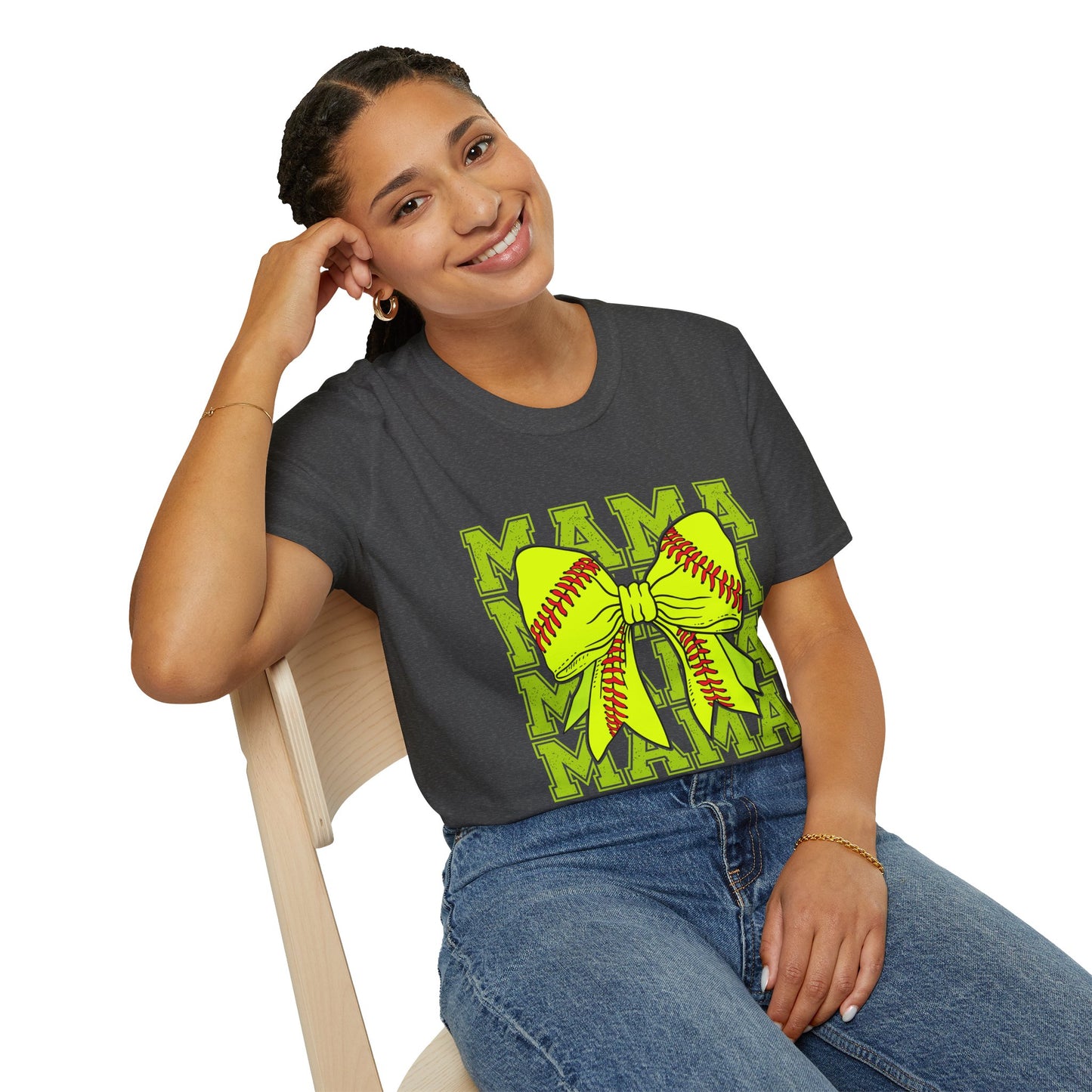 Softball Mama T-Shirt – Neon Bow & 'MAMA' Graphic