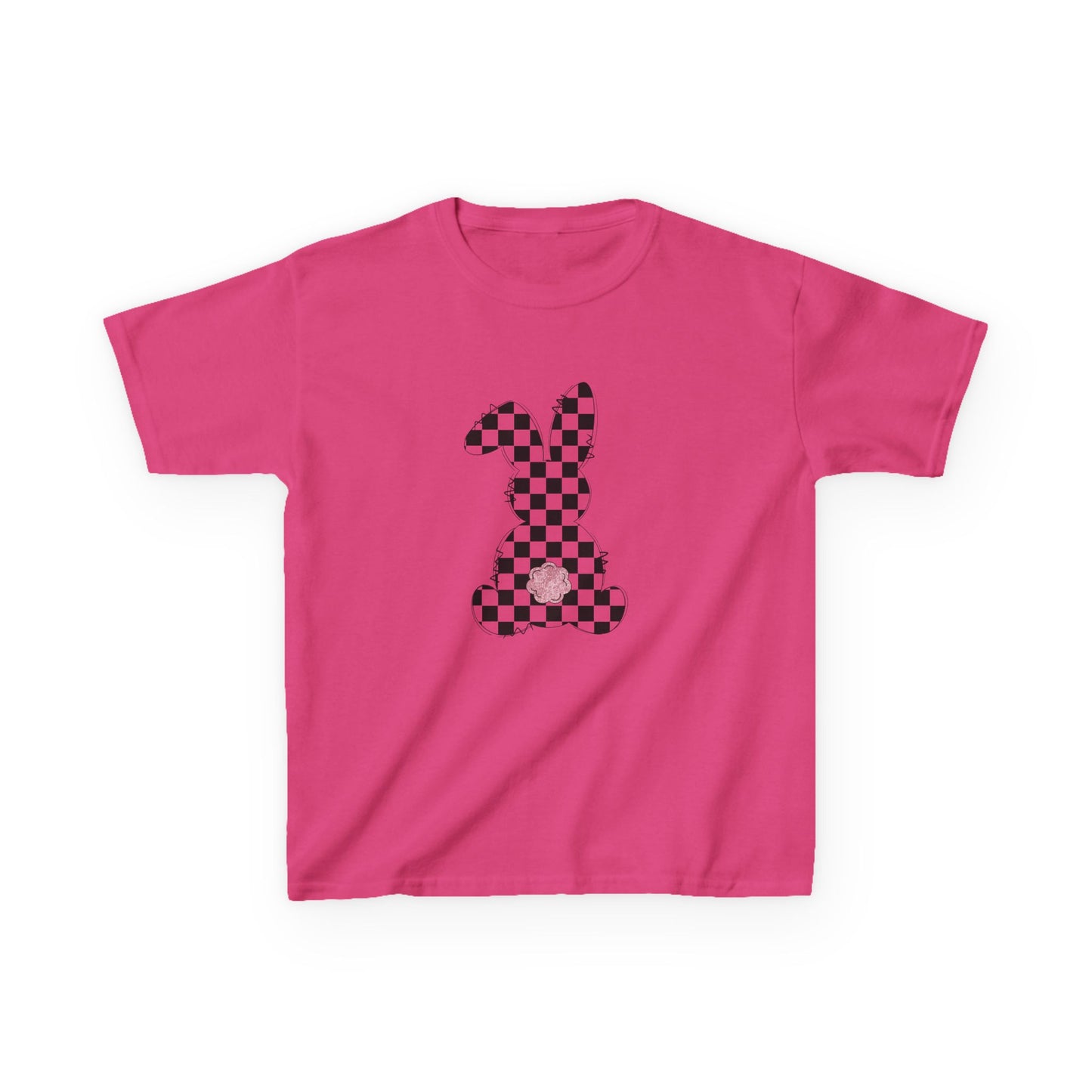 Kids Checkerboard Bunny T‑Shirt – Cute Pink Tail Easter Tee