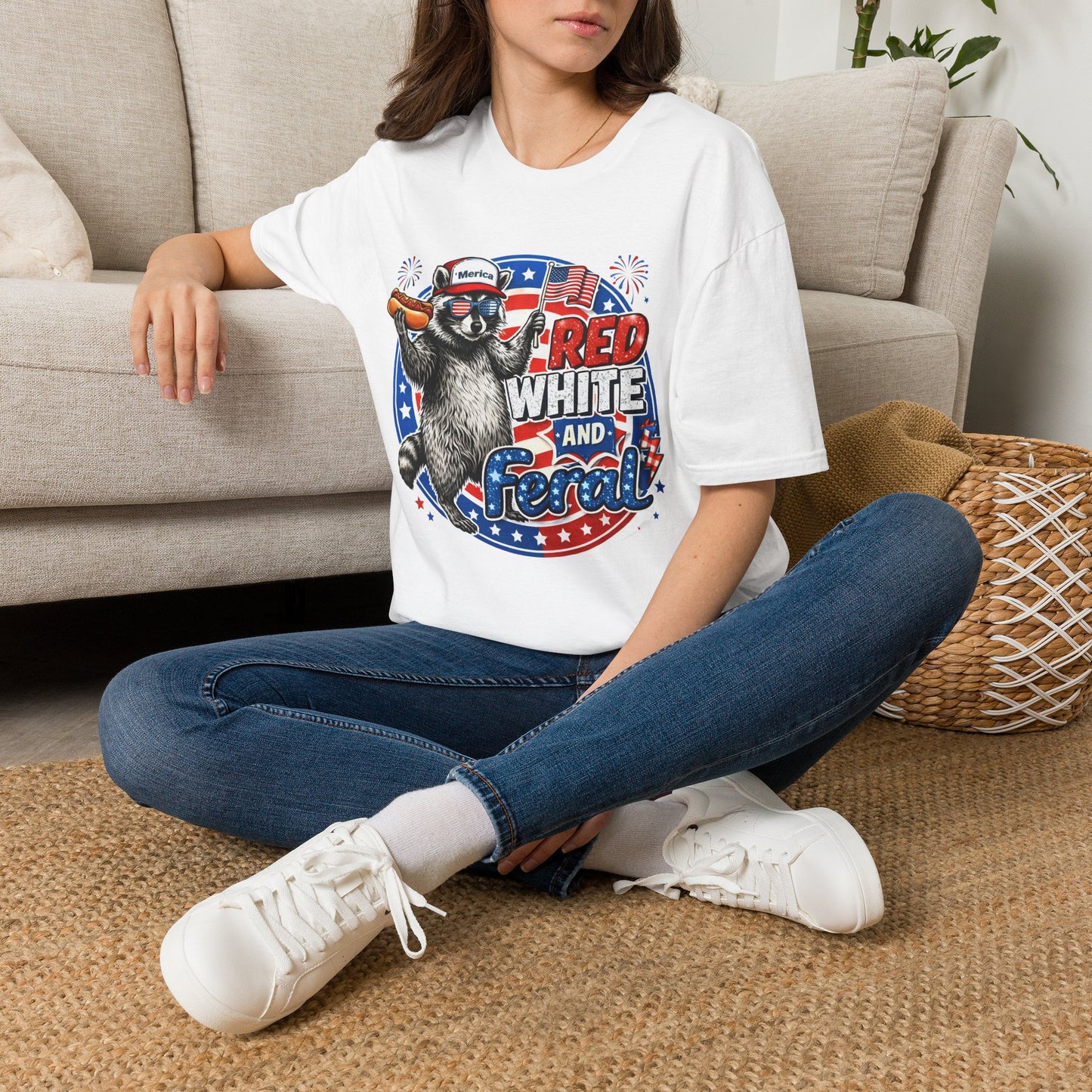 Patriotic Raccoon 'Red, White and Proud' T-Shirt