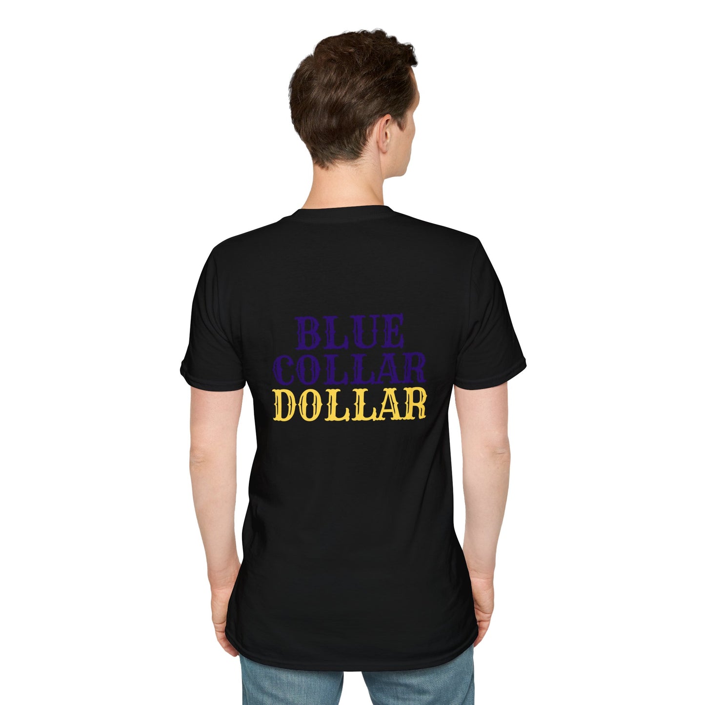 Blue Collar Dollar T‑Shirt — 'BC' Chest Logo & Bold Back Graphic