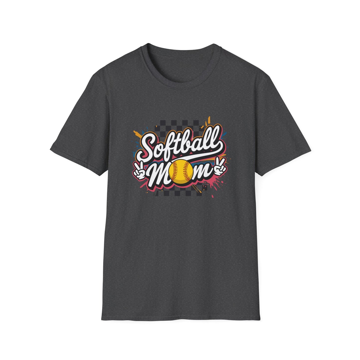 Softball Mom T-Shirt – Retro Checkered Softball Graphic Tee