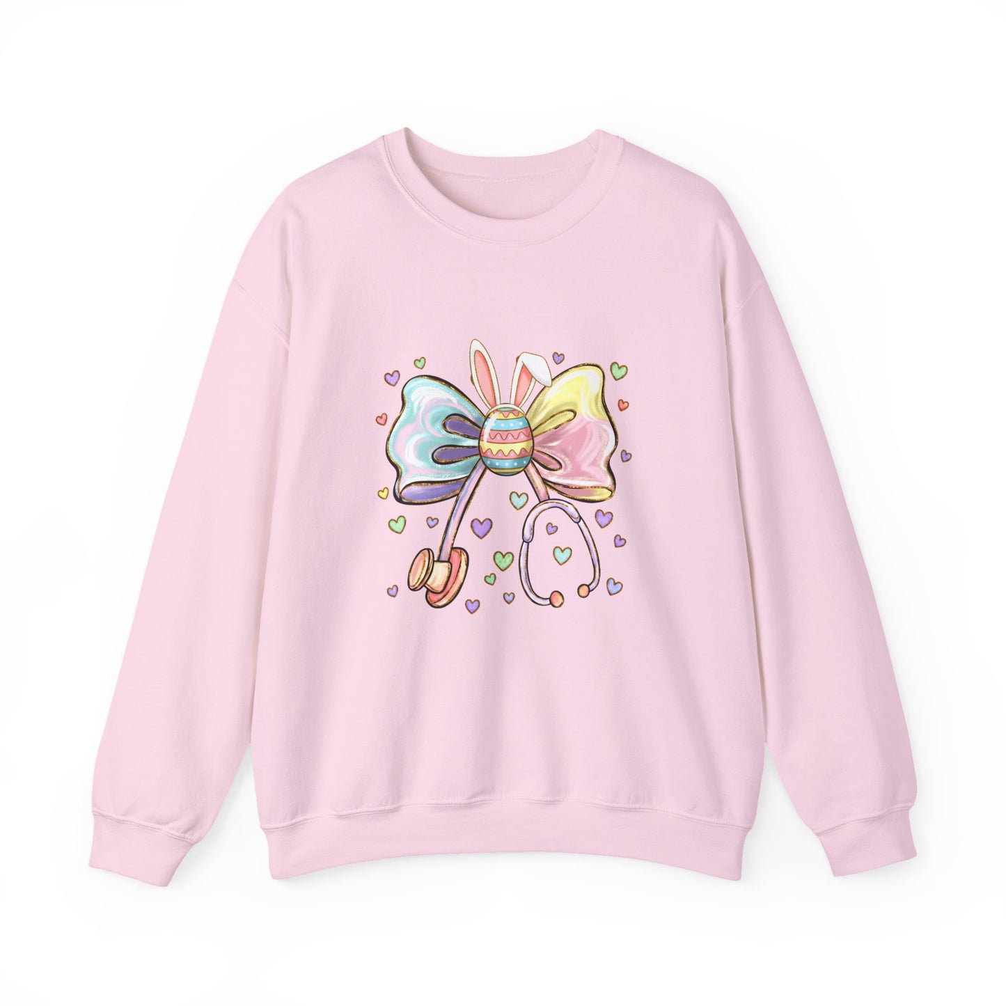 Easter Pastel Bow Crewneck Sweatshirt — Cute Bunny Egg Ribbon Design