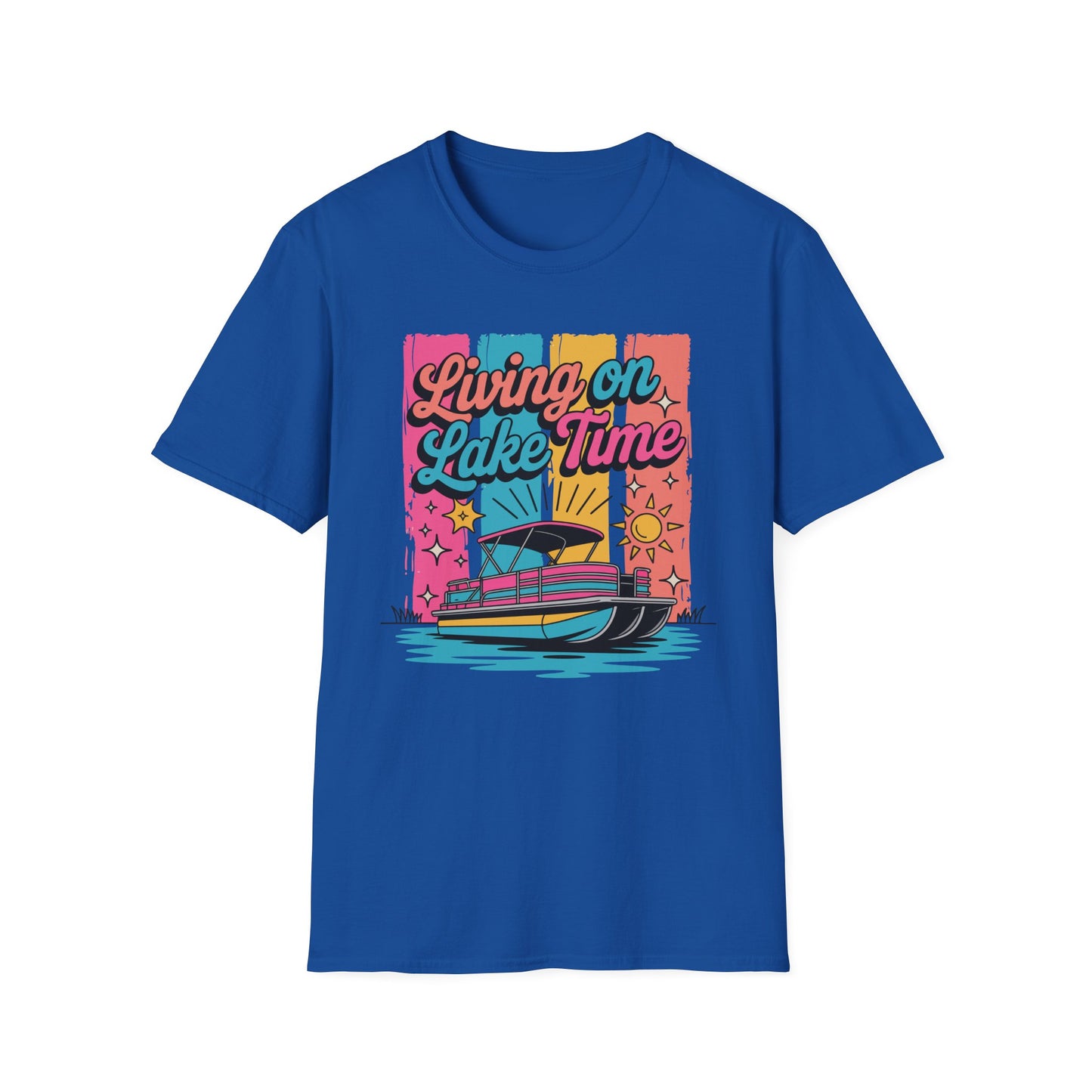 Lake Time T-Shirt — "Living on Lake Time" Retro Boat Graphic