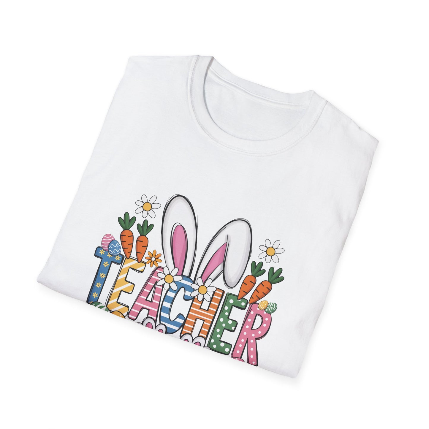 Easter Teacher T-Shirt — Cute Bunny Ears, Carrots & Painted Eggs Teacher Tee