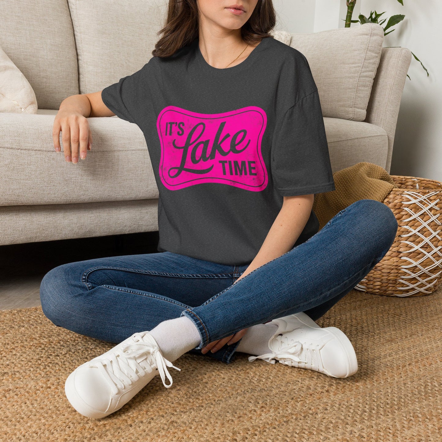 Lake Time T‑Shirt — "It's Lake Time" Retro Pink Graphic Tee