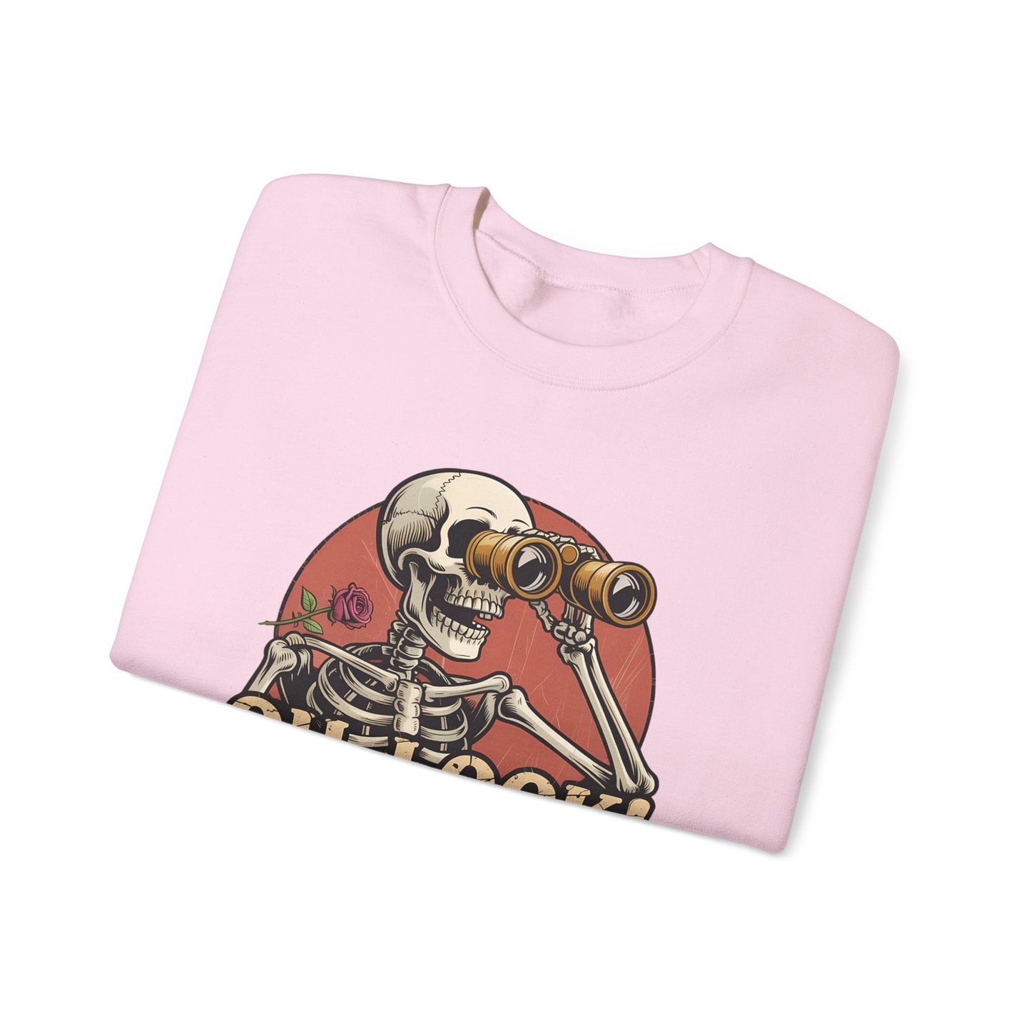 Crewneck Sweatshirt – 'Oh, Look! Nobody Gives a Shit.' Vintage Skeleton Graphic