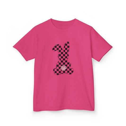 Kids Checkerboard Bunny T‑Shirt – Cute Pink Tail Easter Tee