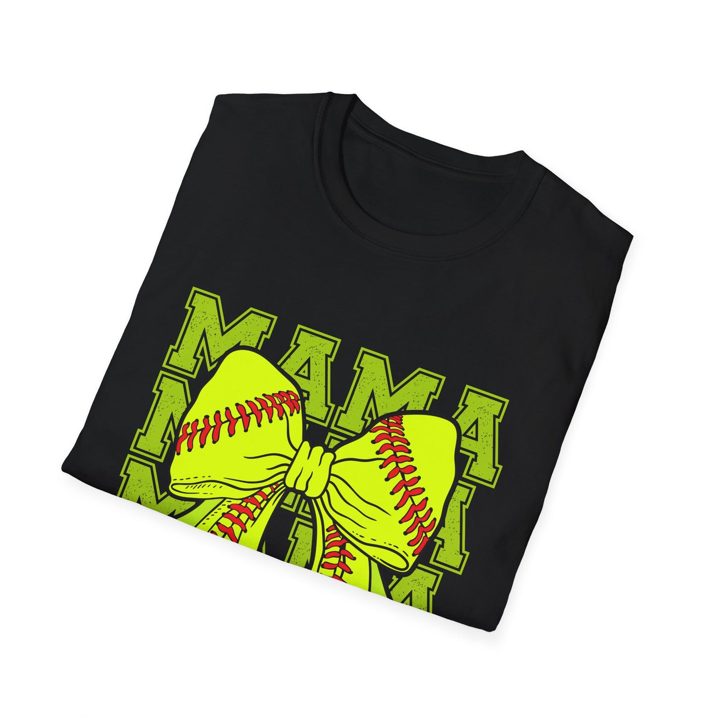 Softball Mama T-Shirt – Neon Bow & 'MAMA' Graphic