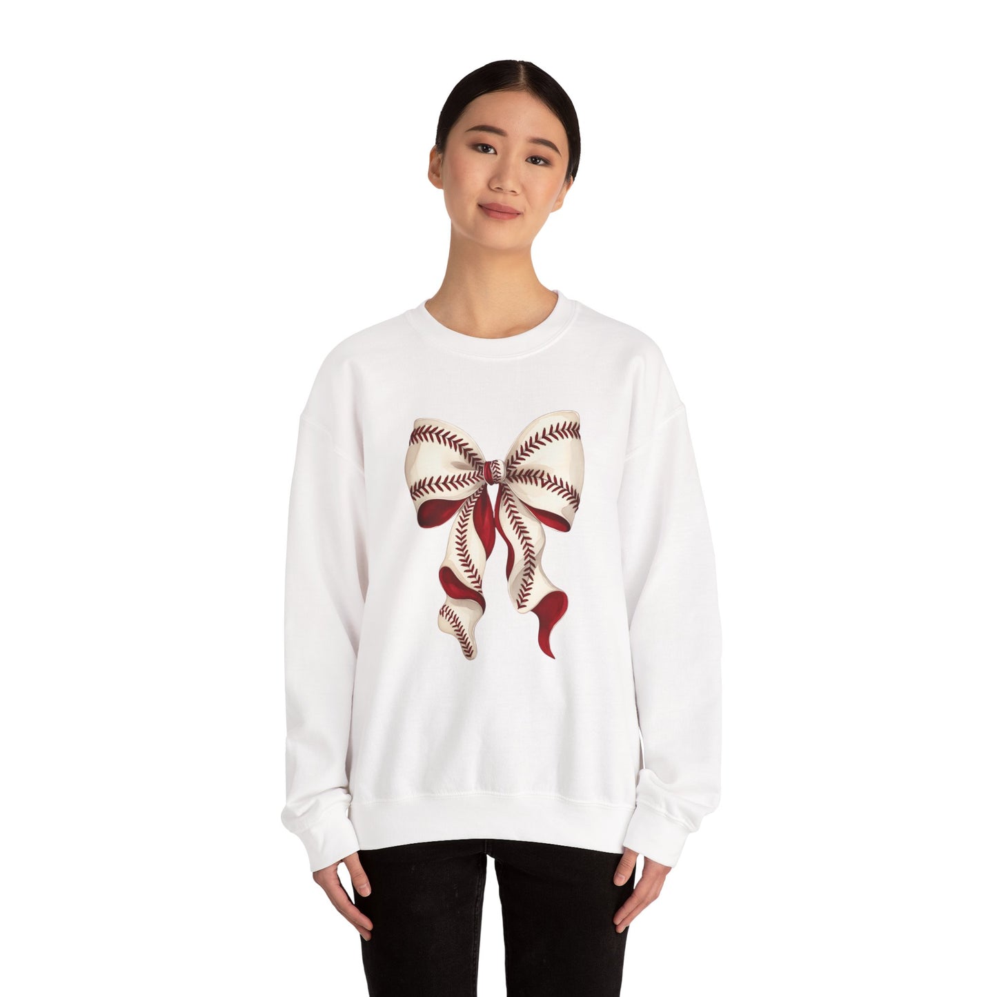 Baseball Stitch Bow Sweatshirt — Cute Sports Ribbon Crewneck