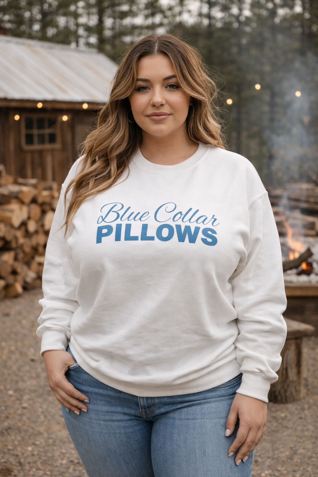 Blue Collar Pillows Crewneck Sweatshirt — Cozy Workwear-Inspired Pullover