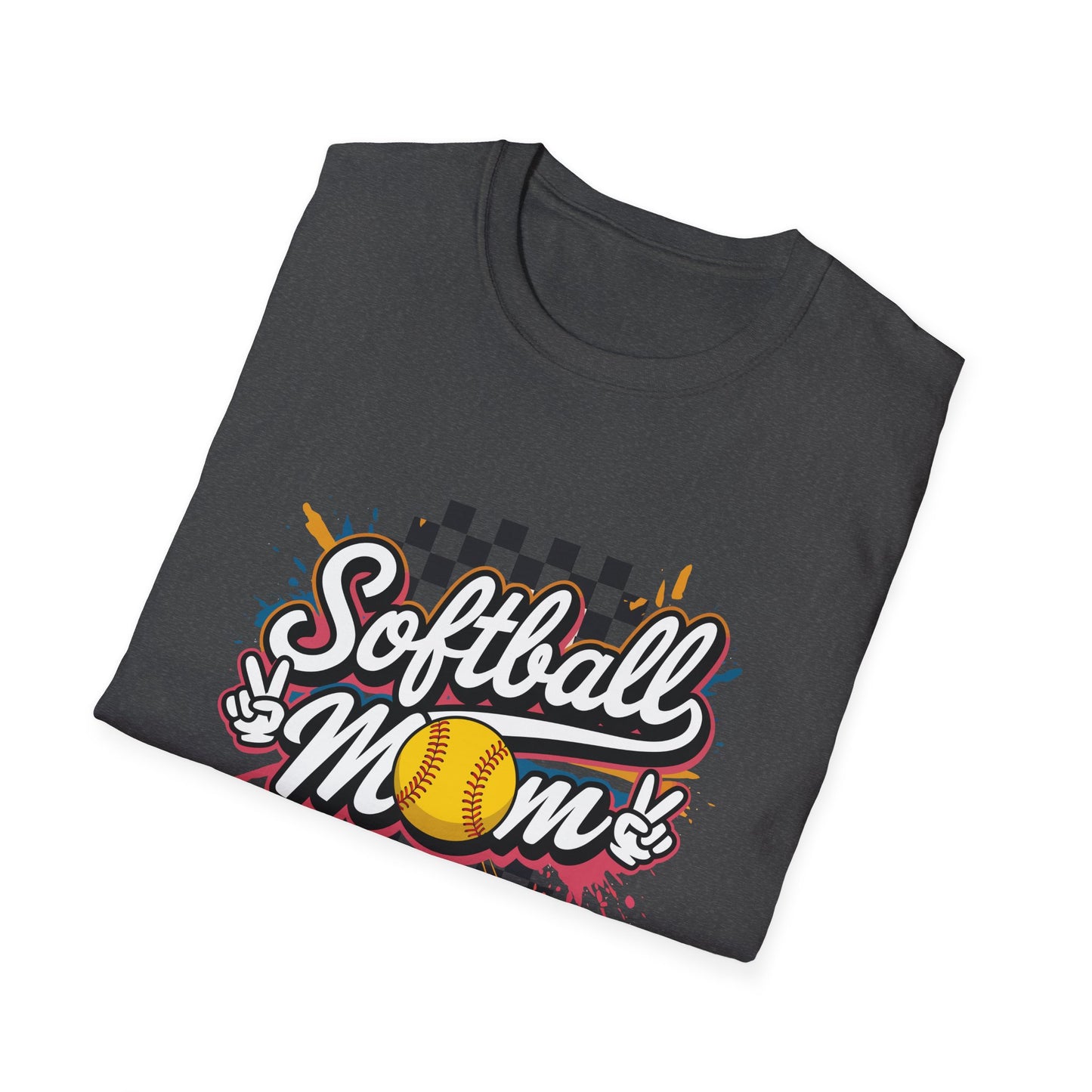 Softball Mom T-Shirt – Retro Checkered Softball Graphic Tee