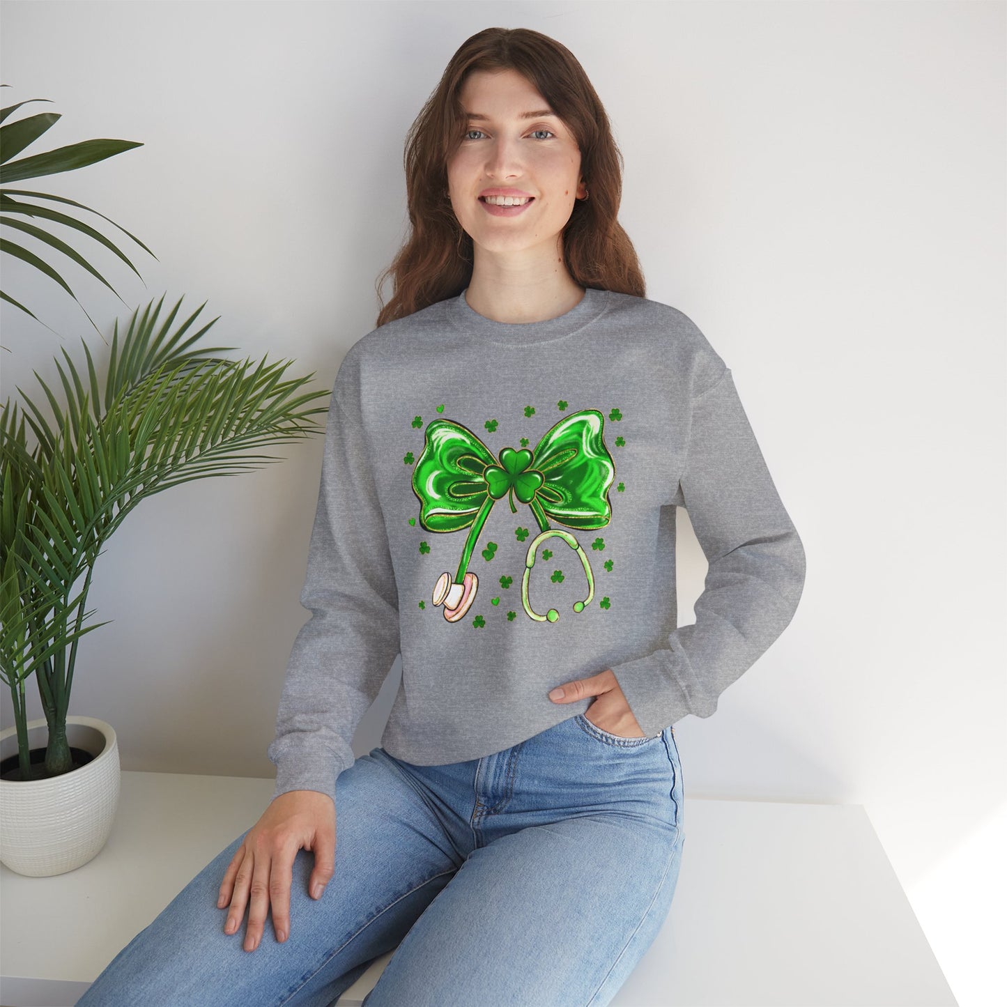 St. Patrick's Green Shamrock Bow Sweatshirt