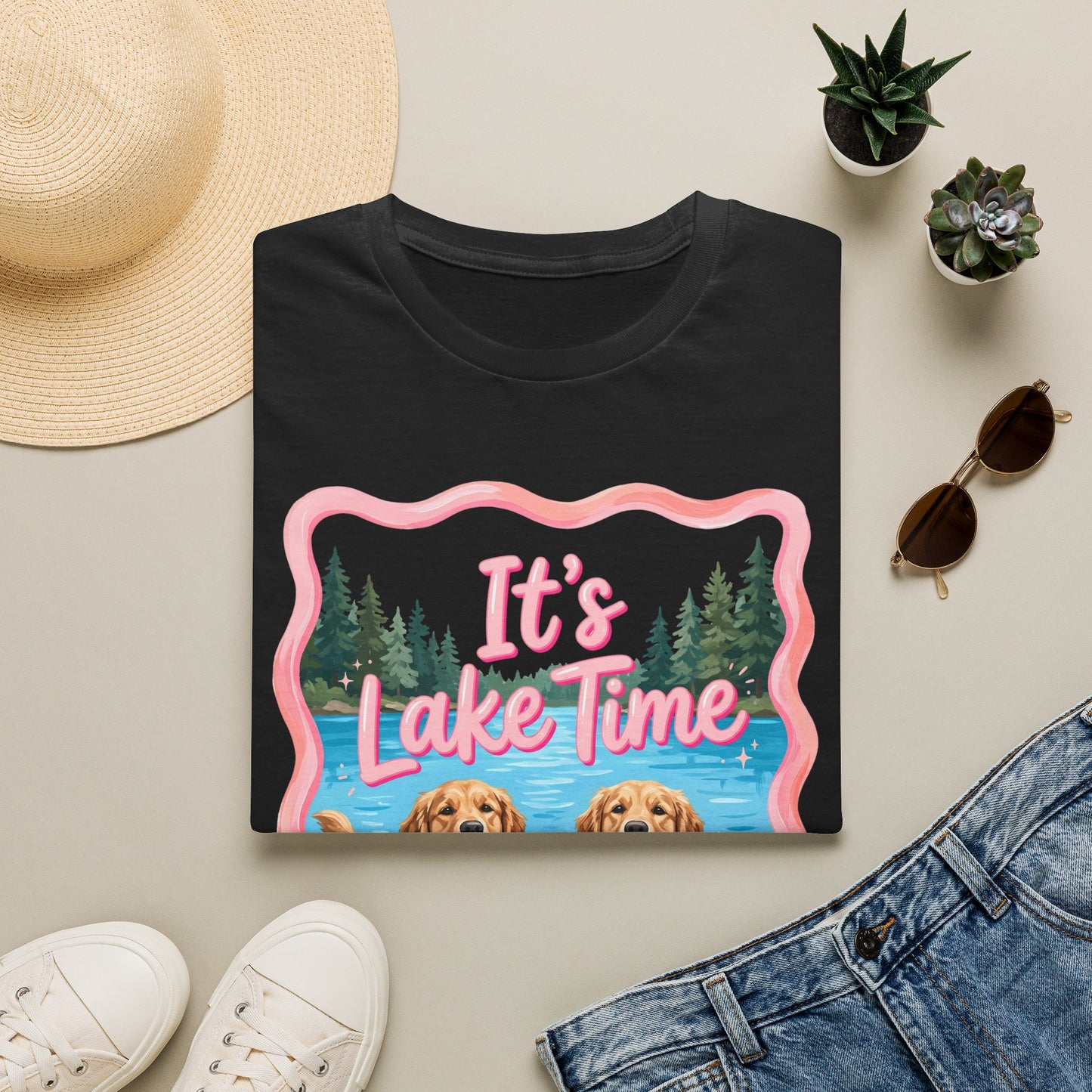 It's Lake Time T-Shirt — Cute Golden Retriever Lake Vibes Tee