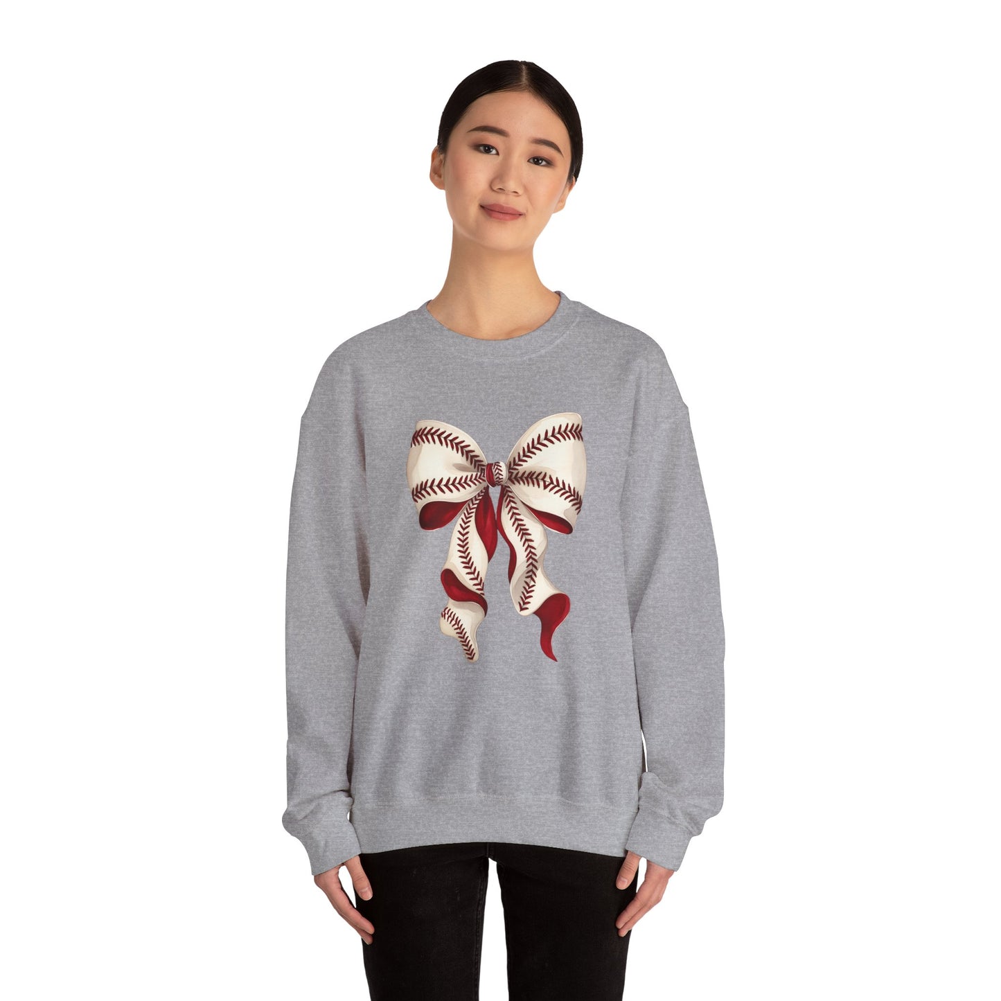 Baseball Stitch Bow Sweatshirt — Cute Sports Ribbon Crewneck