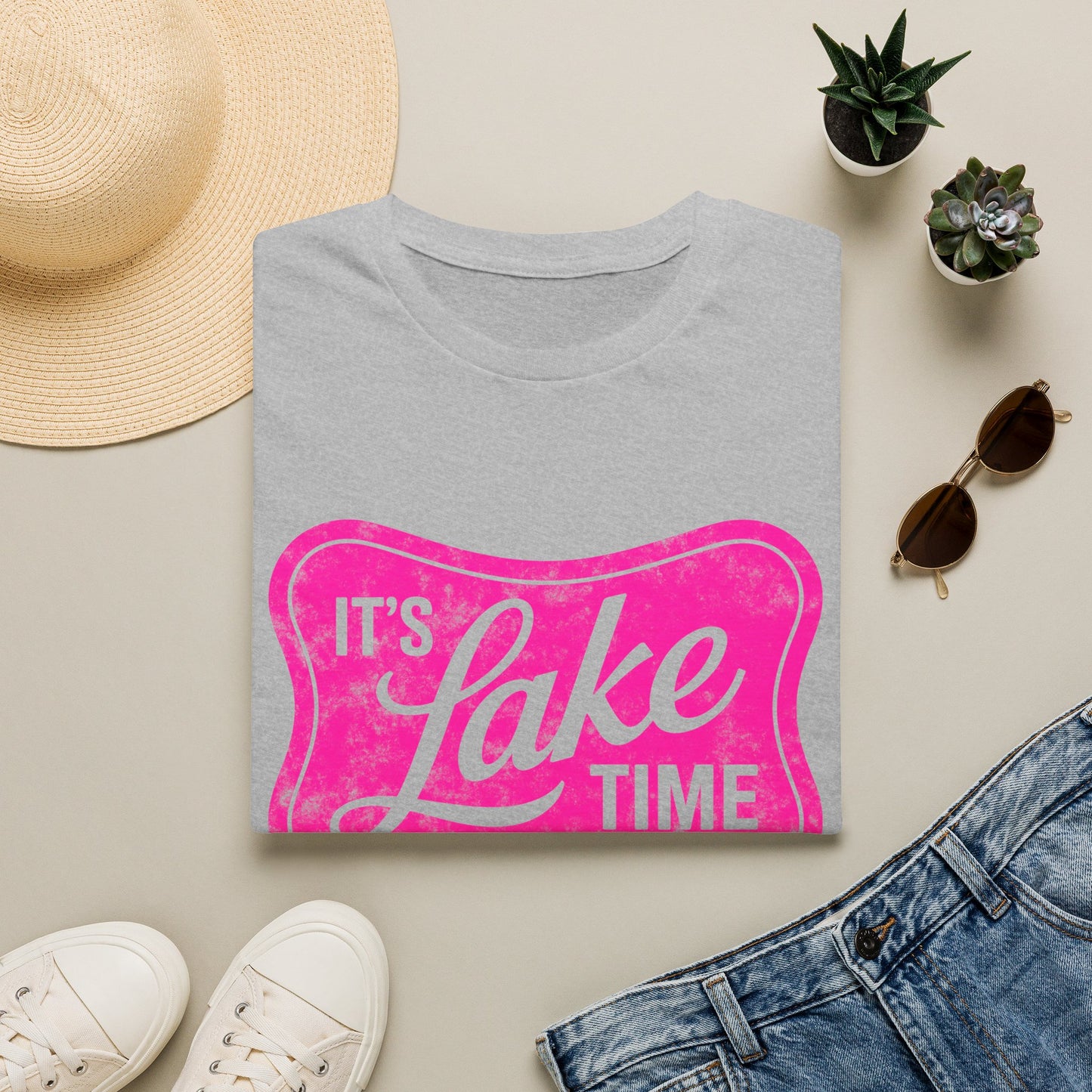 Lake Time T‑Shirt — "It's Lake Time" Retro Pink Graphic Tee
