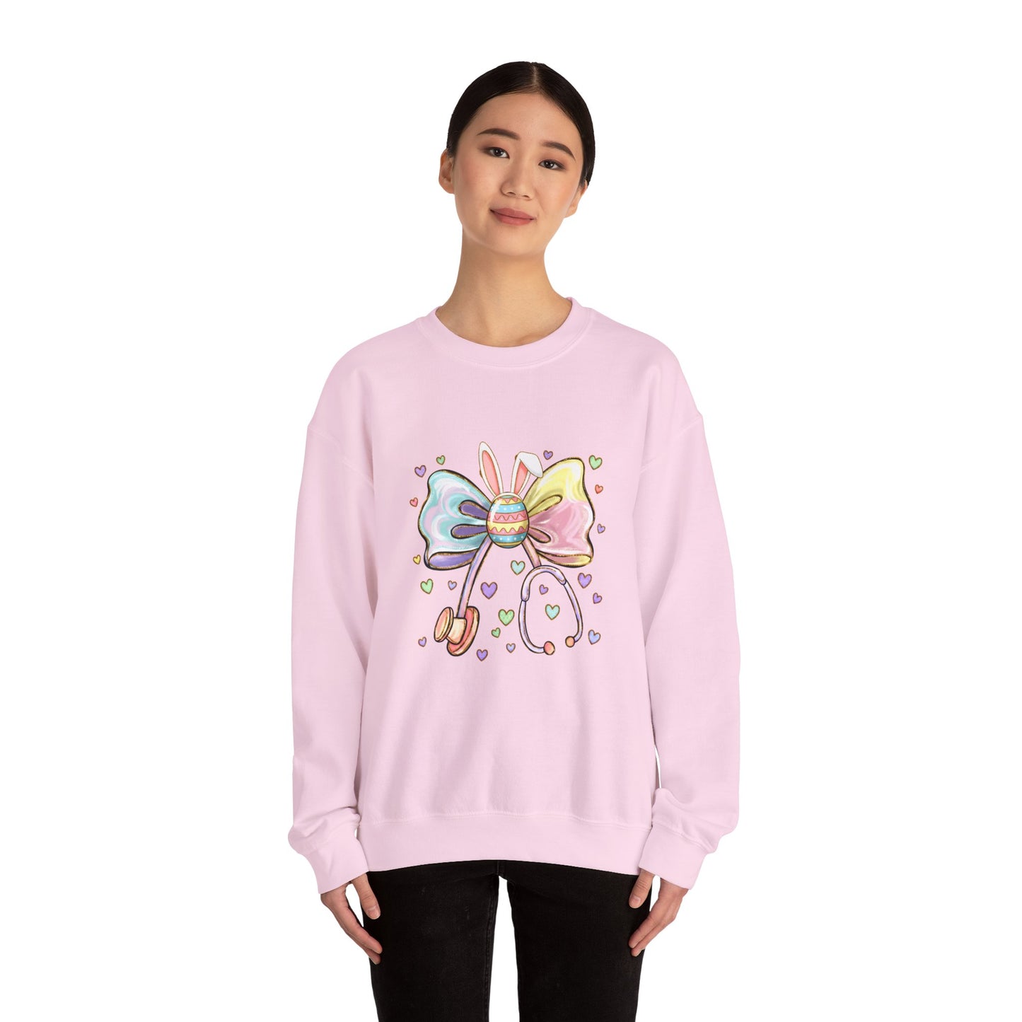 Easter Pastel Bow Crewneck Sweatshirt — Cute Bunny Egg Ribbon Design