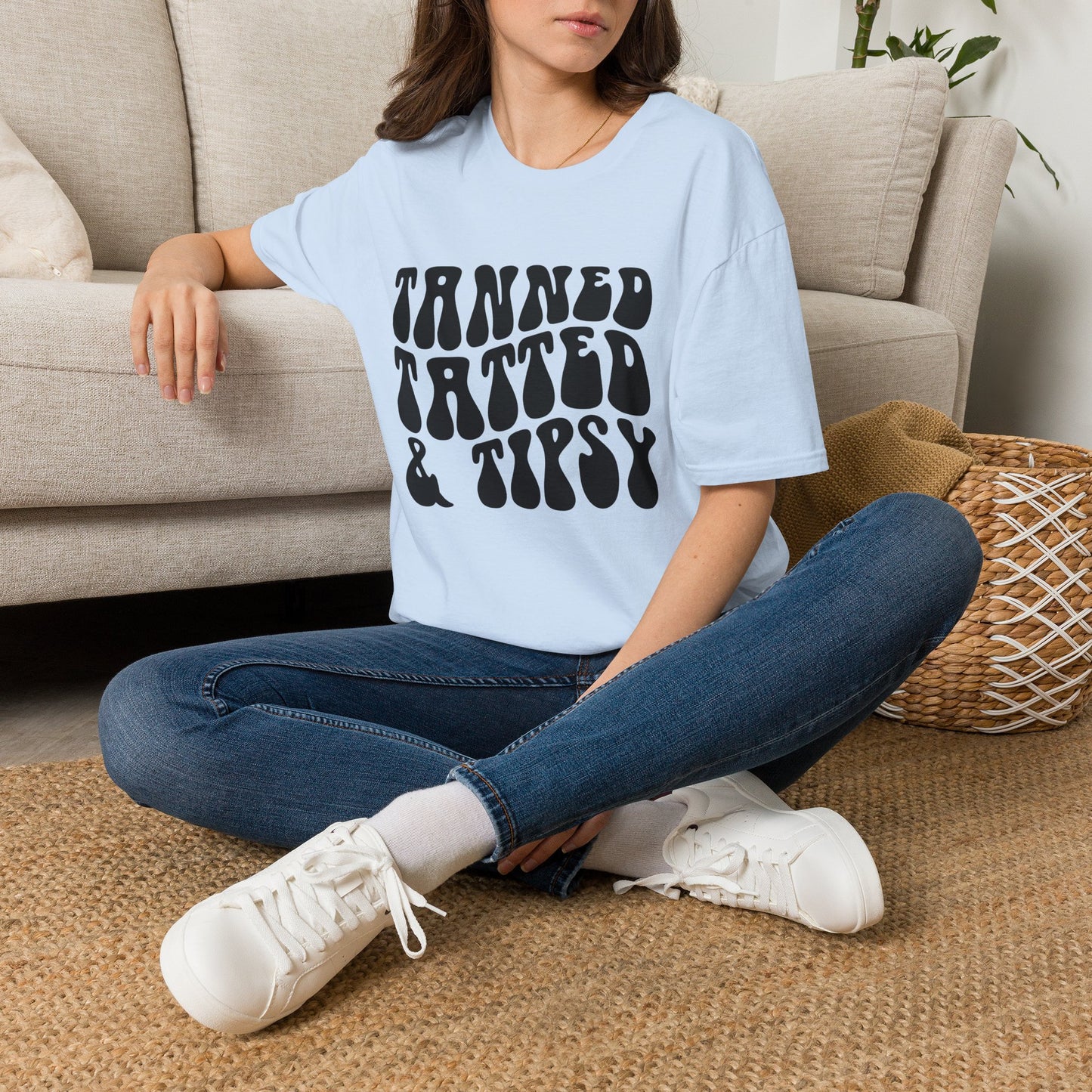 Tatted & Tipsy T‑Shirt — Retro 'Tanned Tatted & Tipsy' Graphic Tee