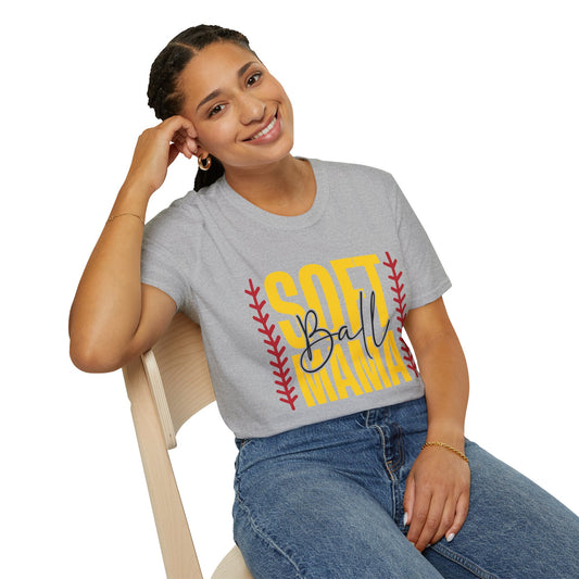 Softball Mama T-Shirt — Vintage Yellow & Red Softball Mom Tee