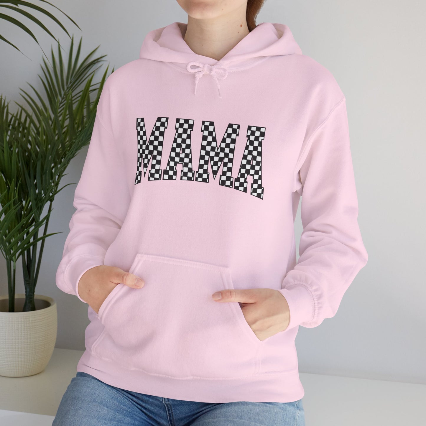 Mama Checkerboard Hoodie - Graphic 'MAMA' Pullover for Moms, Mother's Day Gift