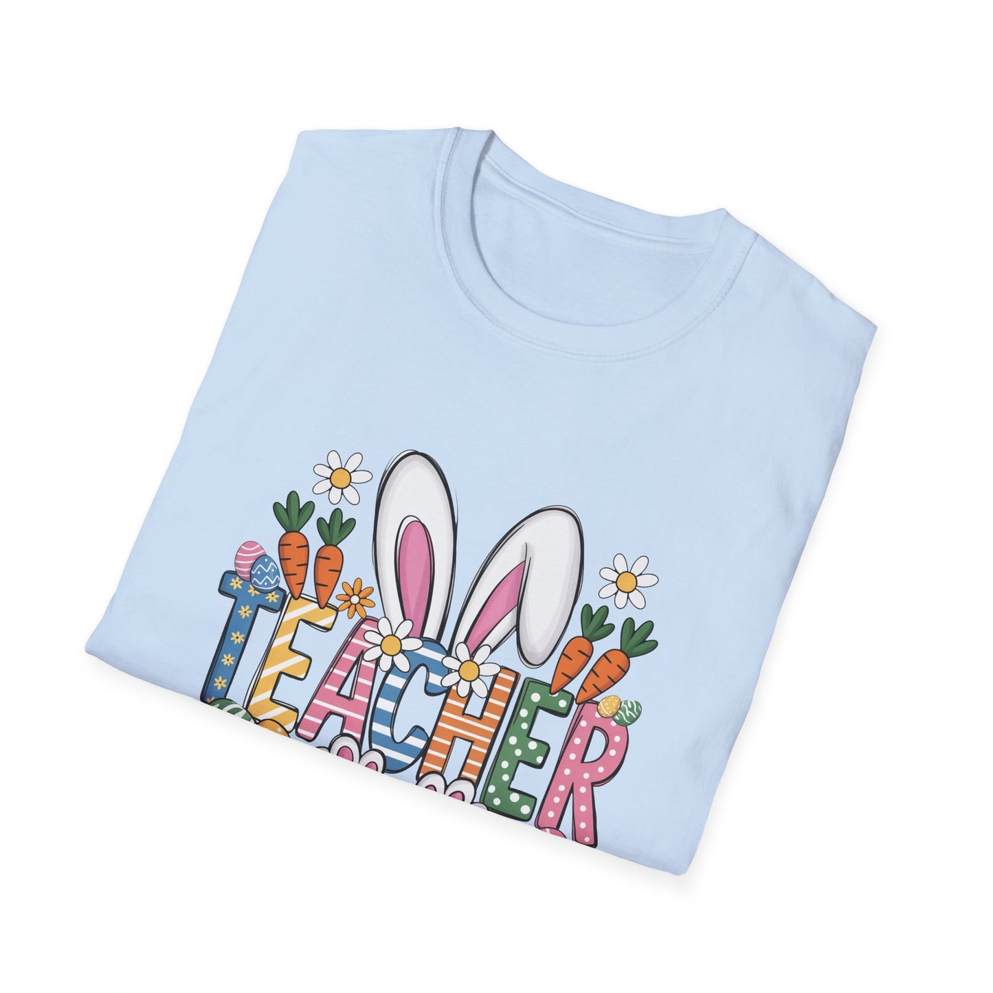 Easter Teacher T-Shirt — Cute Bunny Ears, Carrots & Painted Eggs Teacher Tee