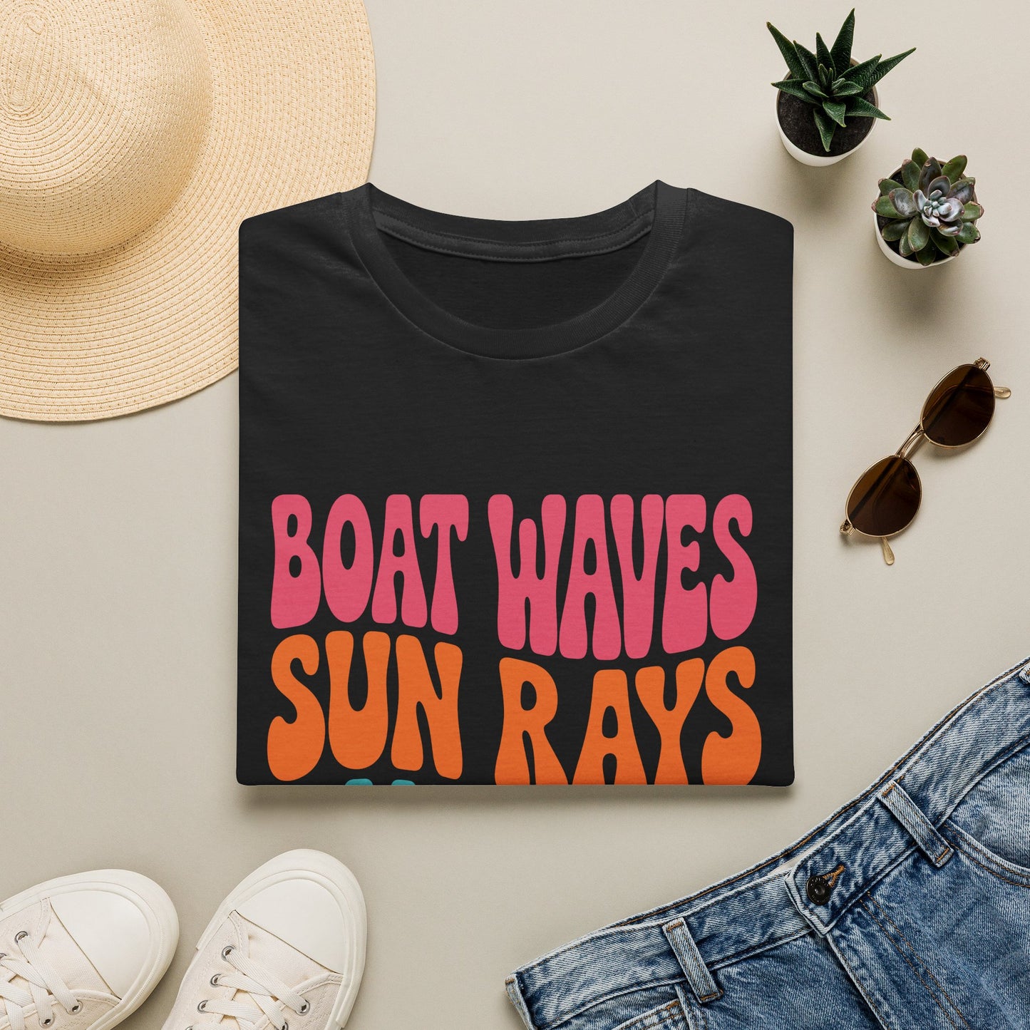 Boat Waves Sun Rays Lake Days T-Shirt — Retro Summer Lake Life Tee