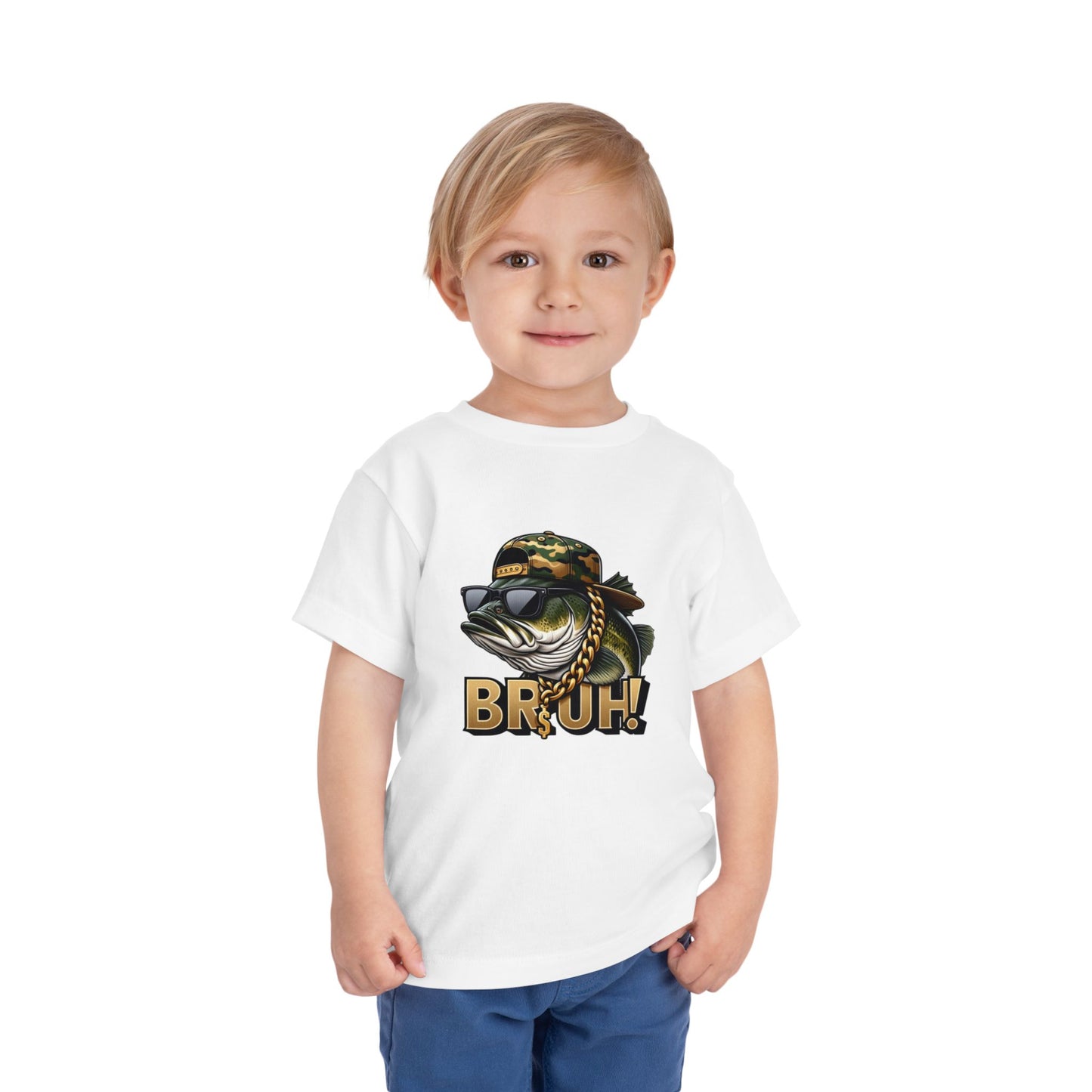 Bruh Fish Toddler Tee - Cool Camo Bass Graphic Shirt
