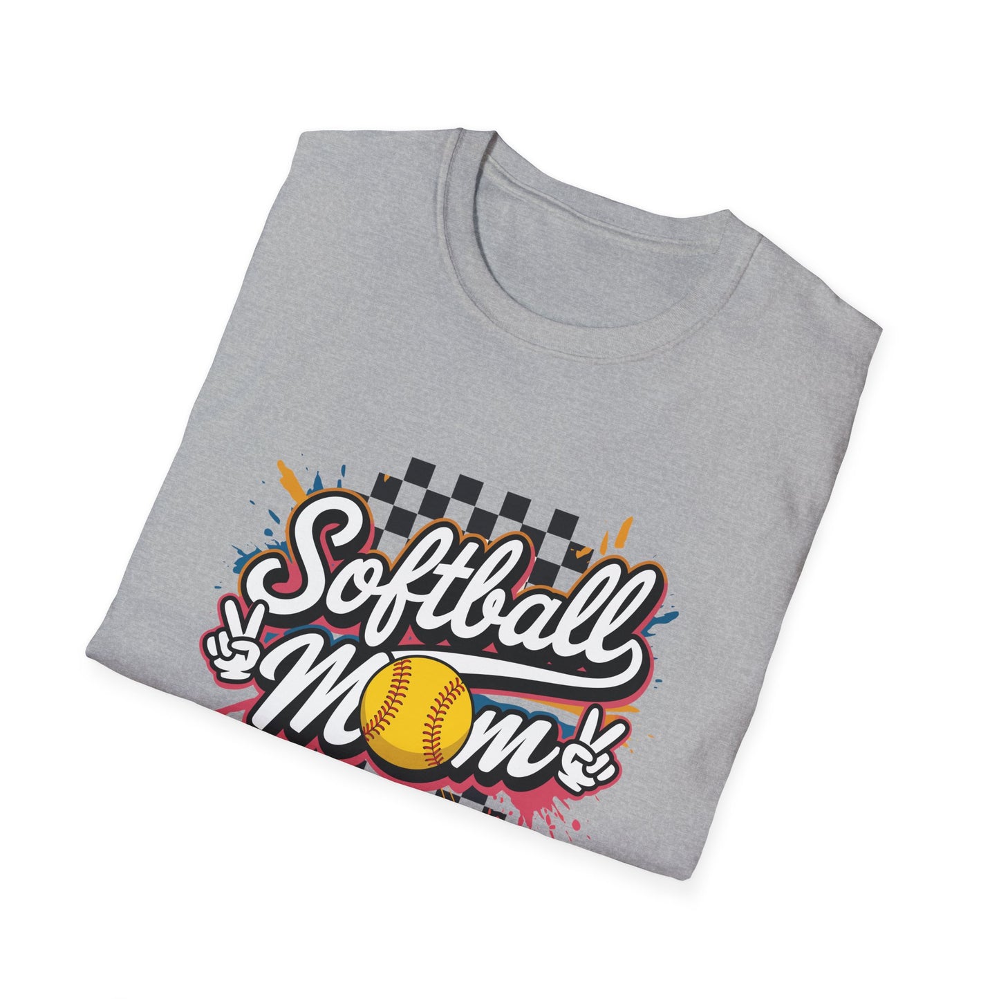 Softball Mom T-Shirt – Retro Checkered Softball Graphic Tee