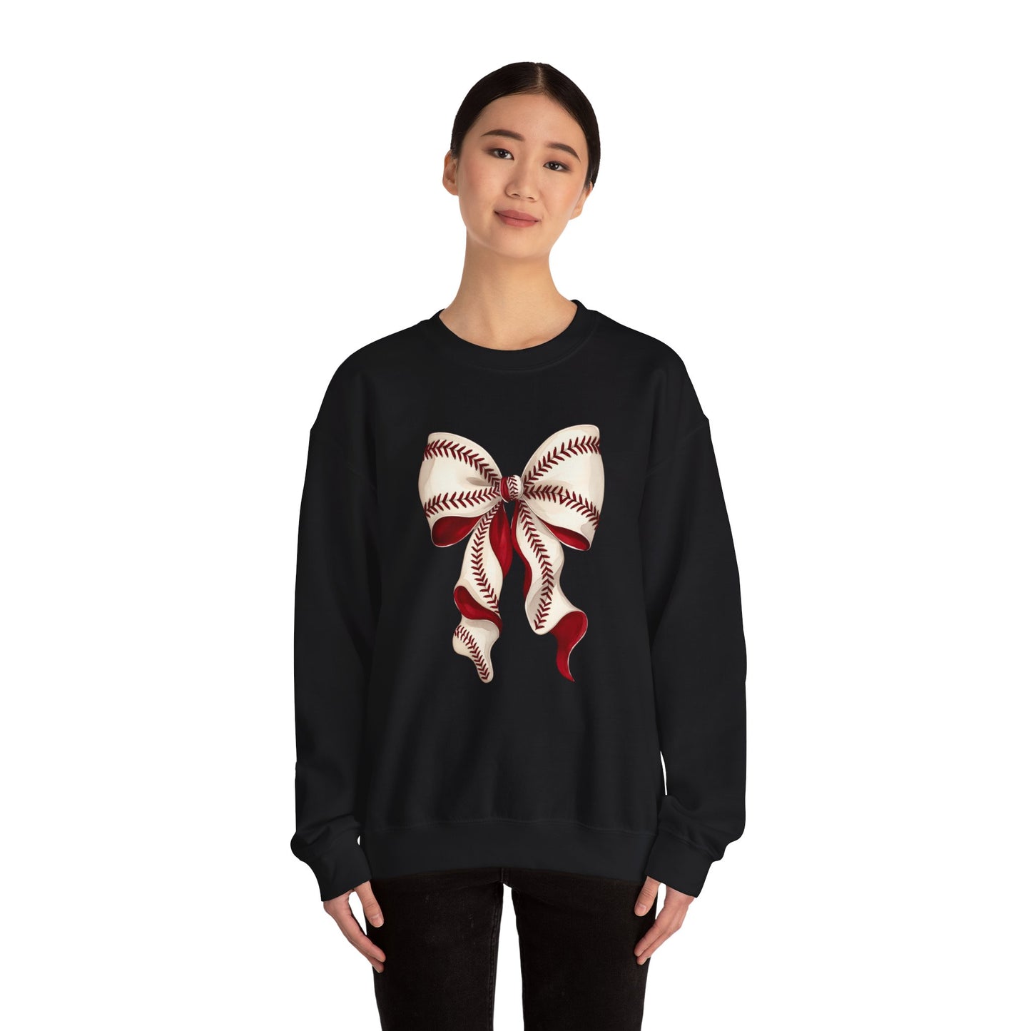Baseball Stitch Bow Sweatshirt — Cute Sports Ribbon Crewneck