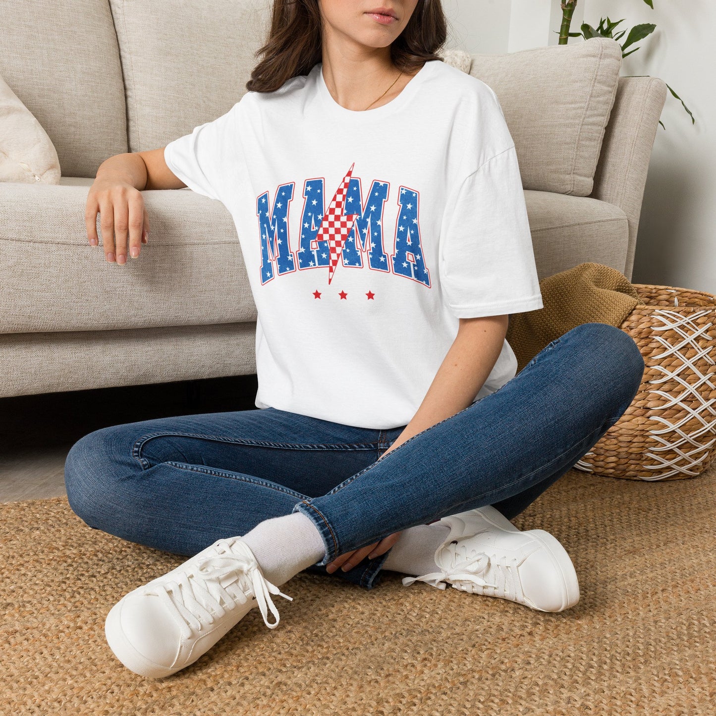 Mama Graphic Tee — Americana Lightning Bolt Stars & Stripes