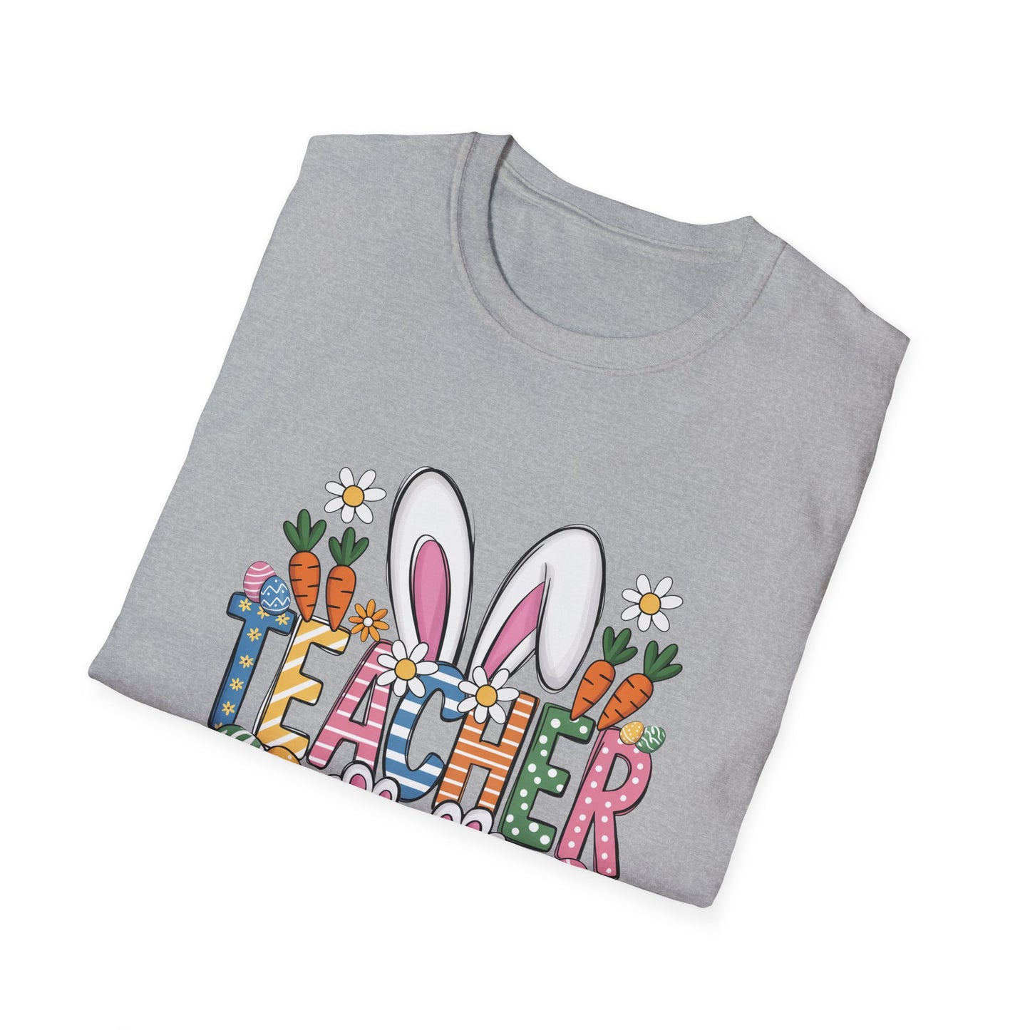 Easter Teacher T-Shirt — Cute Bunny Ears, Carrots & Painted Eggs Teacher Tee
