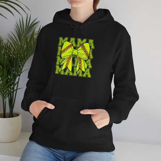 Softball Mama Hoodie — Neon Softball Graphic "Mama" Pullover