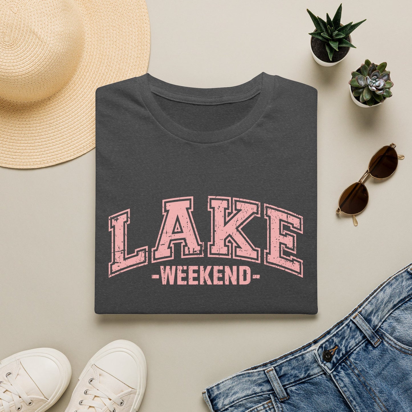 Lake Weekend T-Shirt — Retro Pink Graphic Tee for Relaxed Getaways