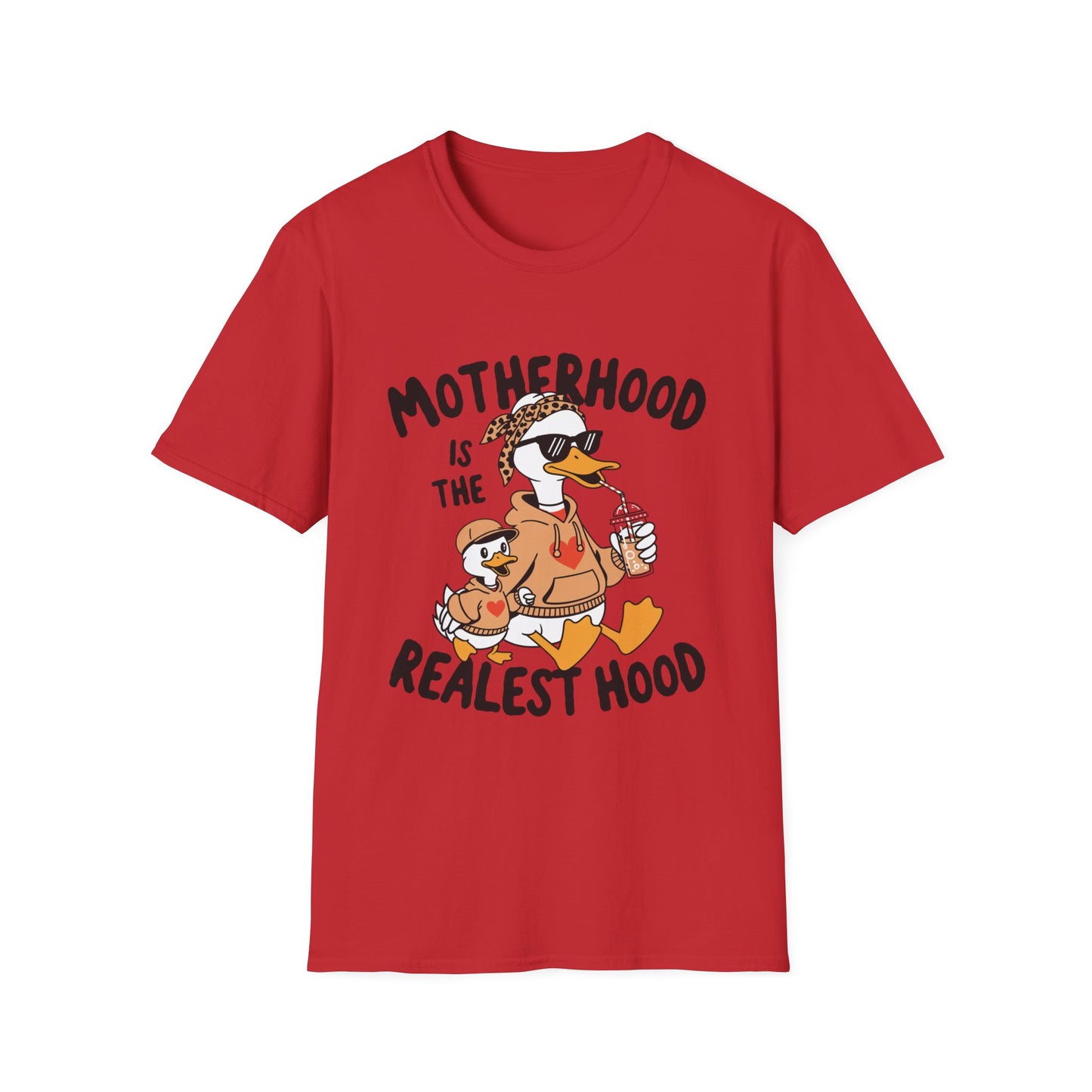 T-Shirt — "Motherhood Is The Realest Hood" Duck Mom Graphic Tee