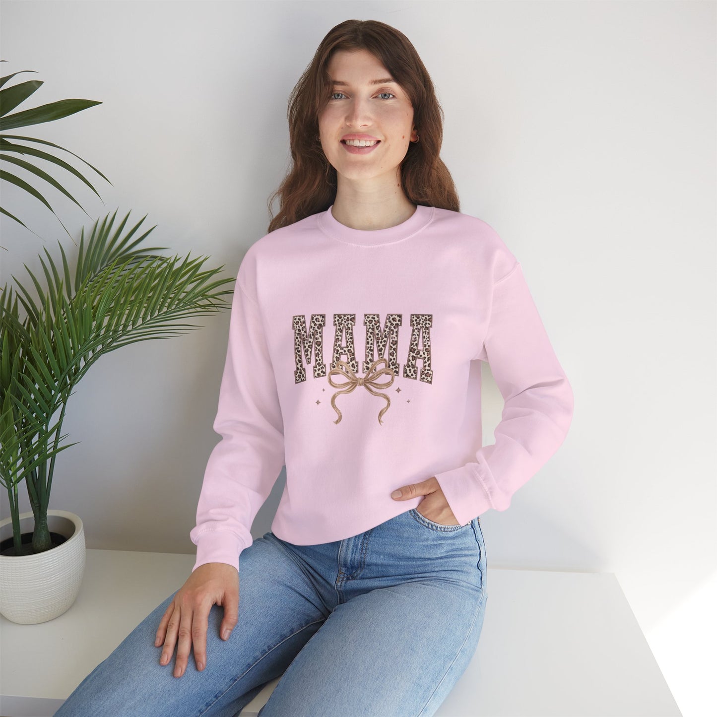 Mama Leopard Ribbon Crewneck Sweatshirt