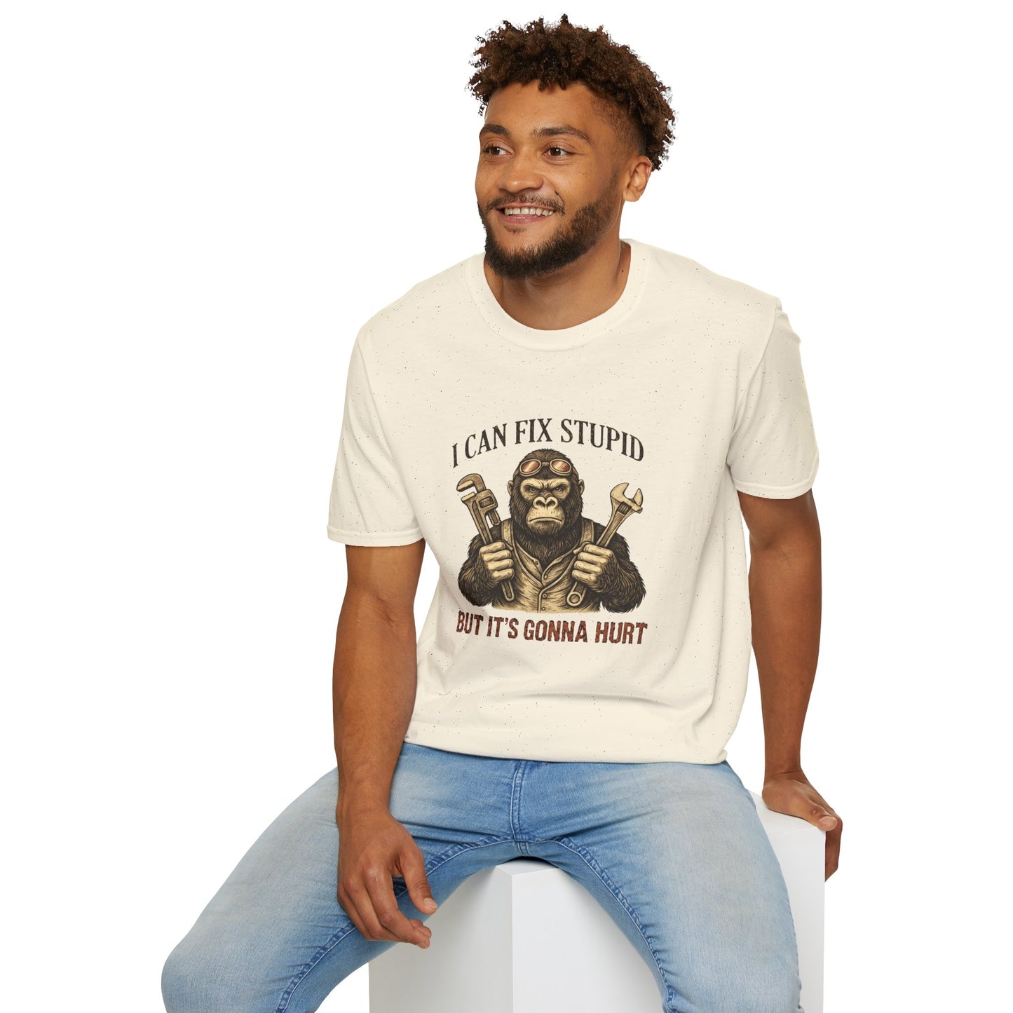I Can Fix Stupid Monkey Mechanic T-Shirt — 'But It's Gonna Hurt' Humor Tee