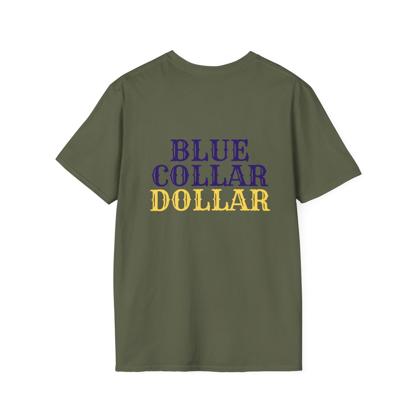 Blue Collar Dollar T‑Shirt — 'BC' Chest Logo & Bold Back Graphic