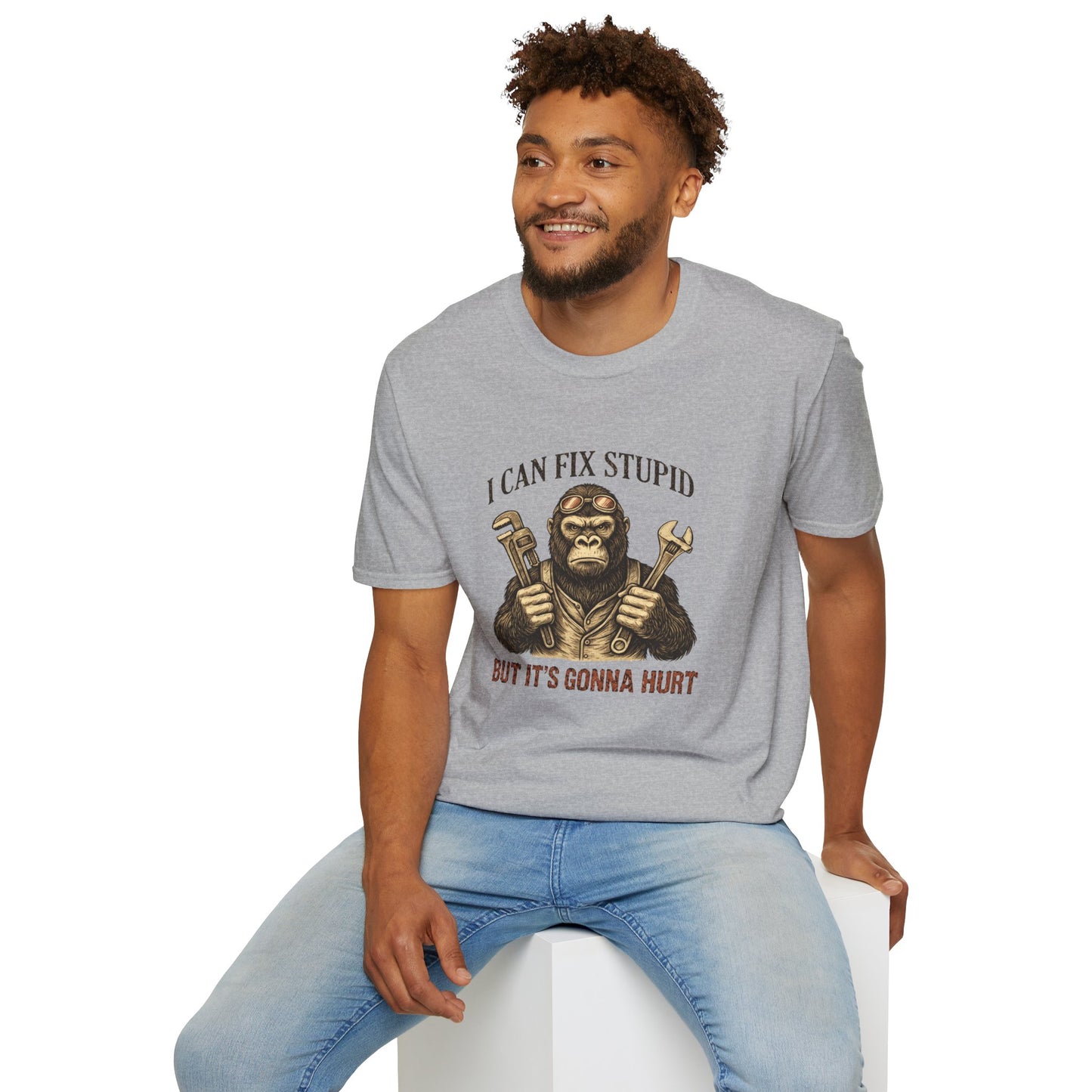 I Can Fix Stupid Monkey Mechanic T-Shirt — 'But It's Gonna Hurt' Humor Tee