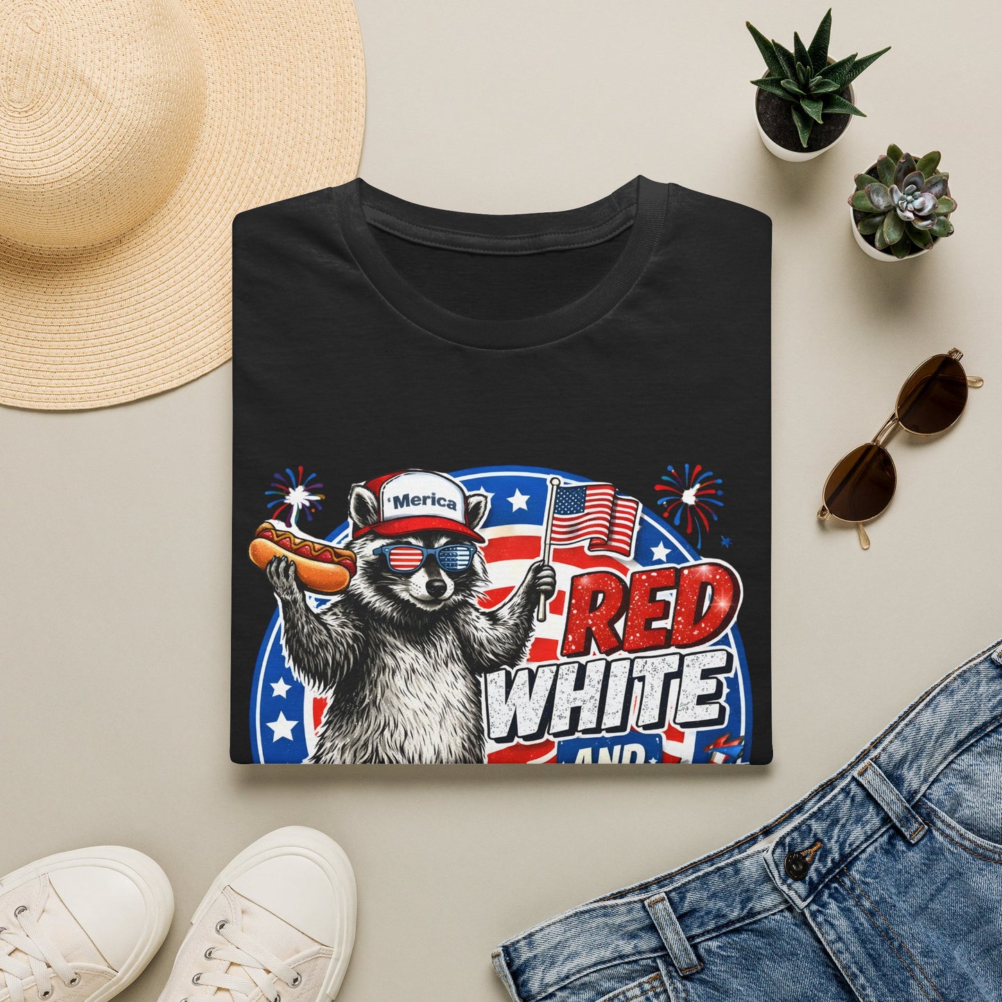 Patriotic Raccoon 'Red, White and Proud' T-Shirt