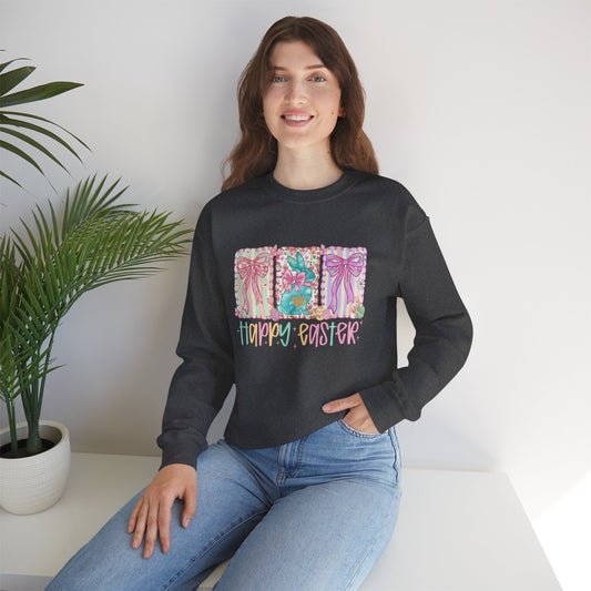 Easter Bunny Garden Sweatshirt — "Happy Easter" Pastel Holiday Crewneck