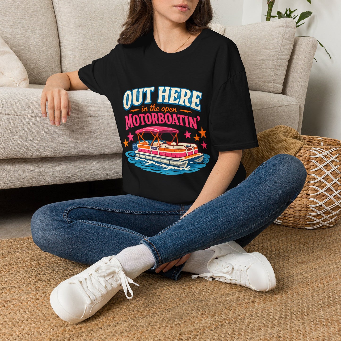 Motorboatin' T-Shirt — "Out Here in the Open" Retro Boat Graphic