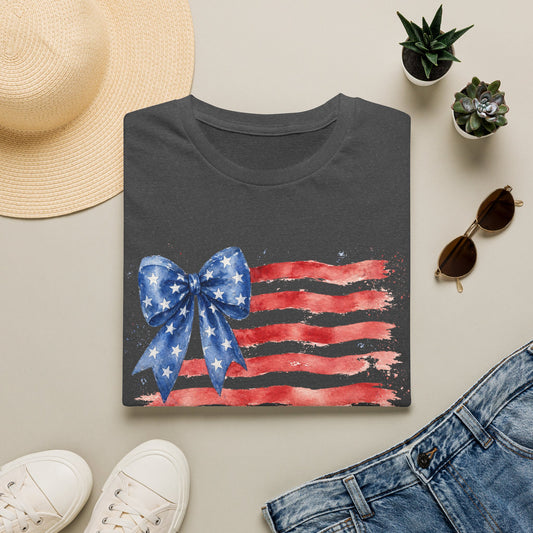 American Flag Bow T-Shirt — Patriotic Fourth of July Tee